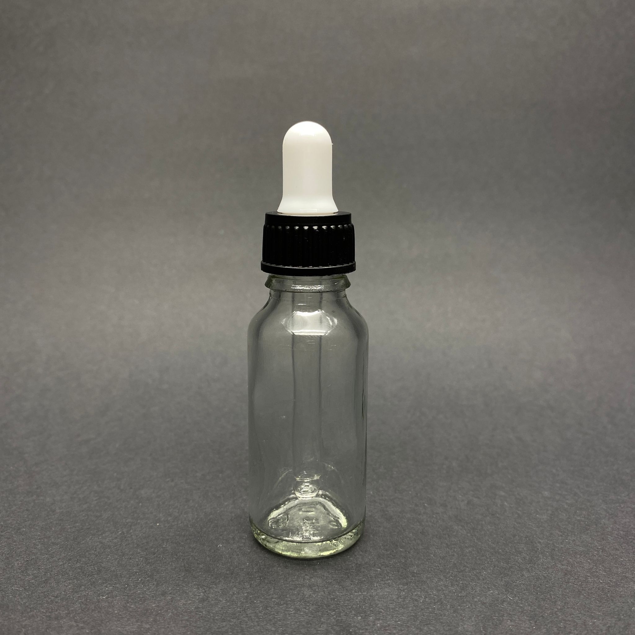 20 Cc Şeffaf Cam Damlalıklı Şişe - Beyaz Emzik - Siyah Plastik Kapak - 20 Ml Saydam Cam Damlalıklı Şişe