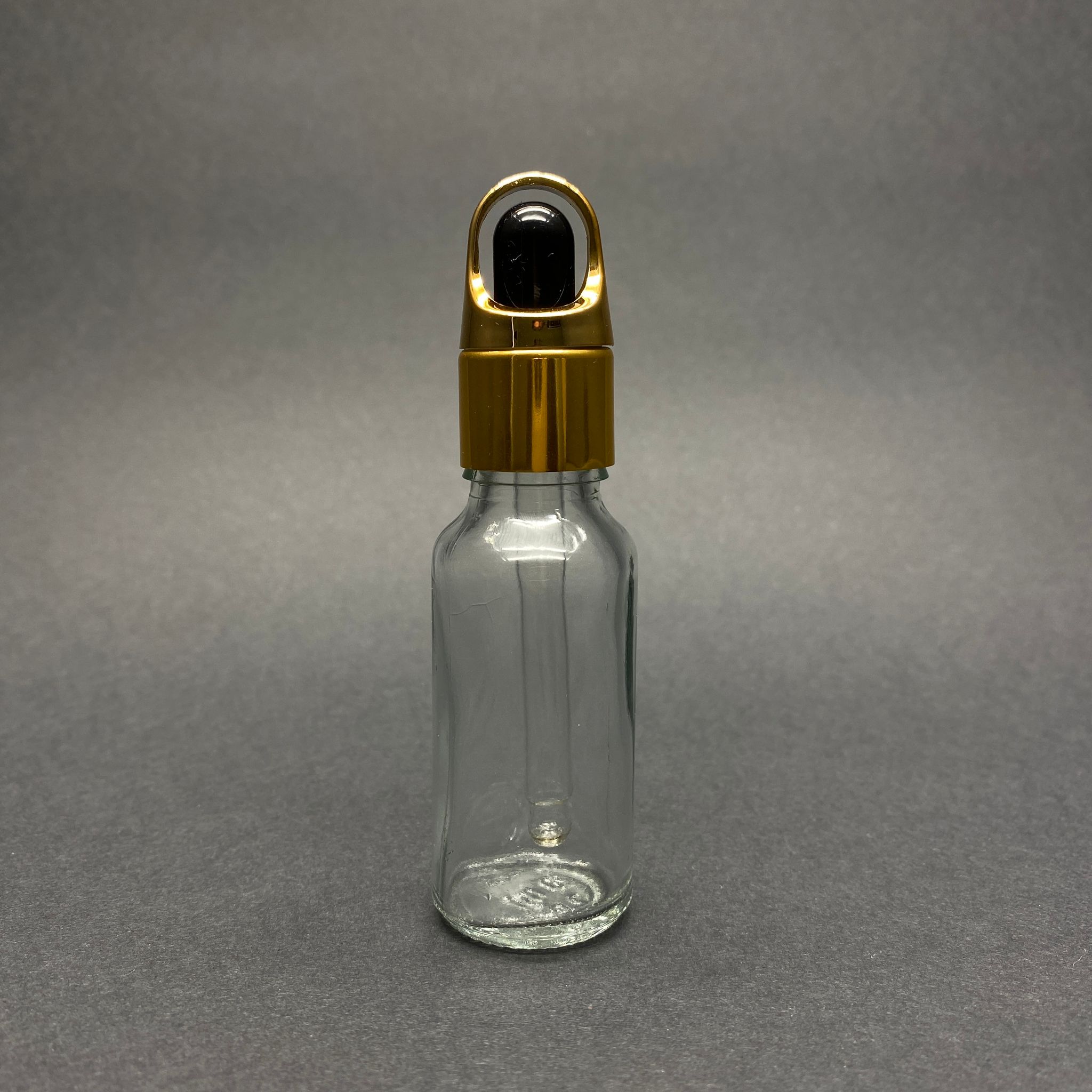 20 Cc Şeffaf Cam Damlalıklı Şişe - Siyah Emzik - Gold Flower Sepet Model Metalik Kapak - 20 Ml Cam Damlalıklı Şişe