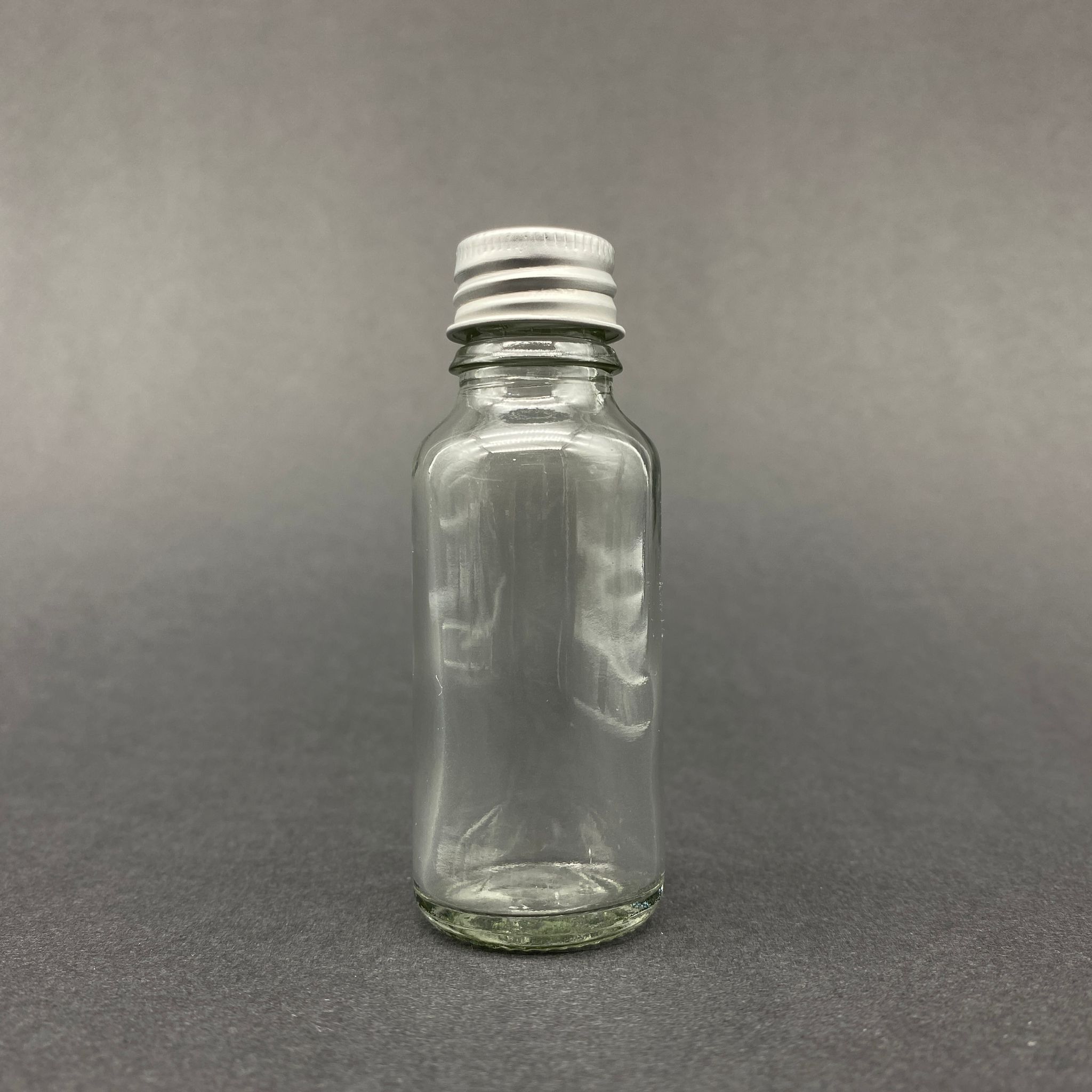 20 Cc Şeffaf Cam Şişe - Gümüş Vidalı Metal Kapaklı - 20 Ml Cam Şişe
