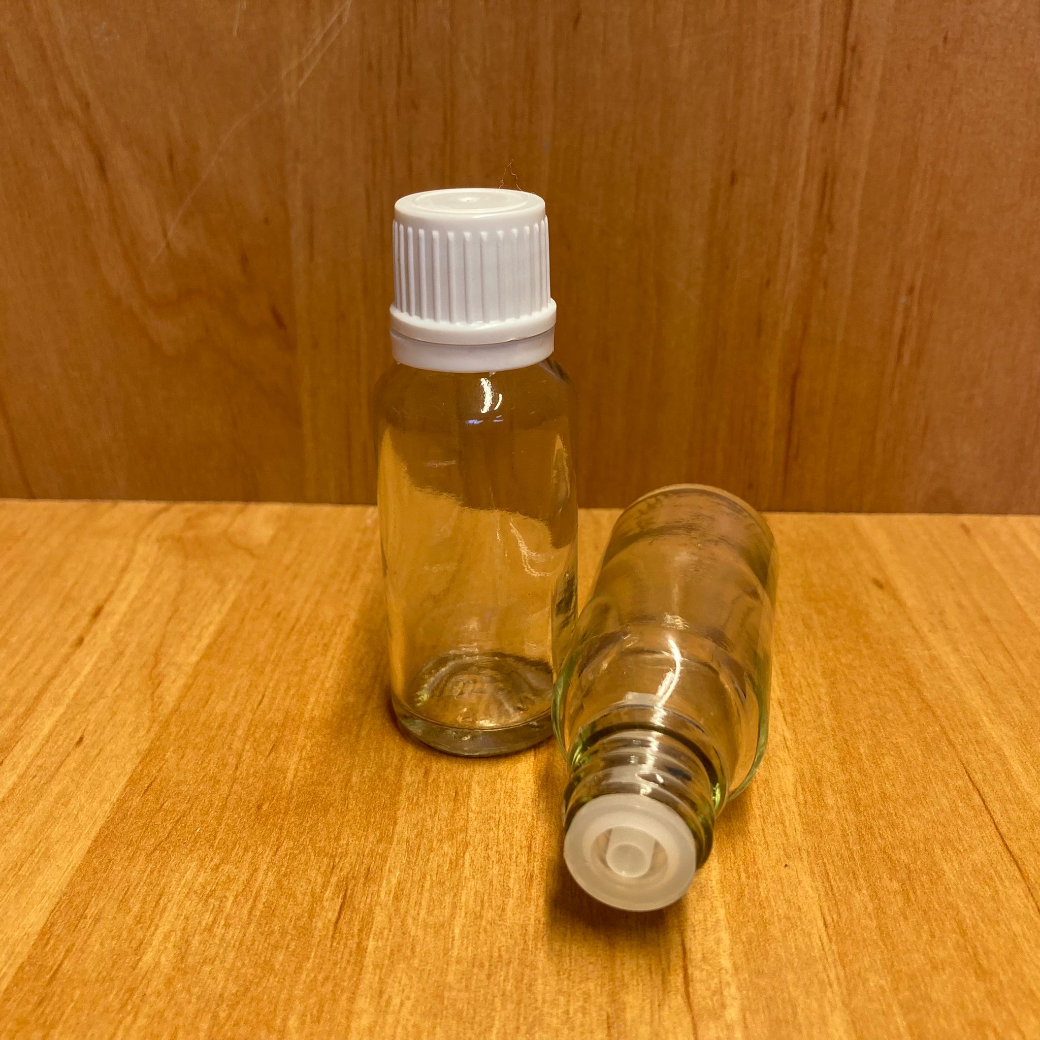 20 Cc Şeffaf İçten Damlalıklı - Beyaz Kilit Kapaklı Cam Şişe - 20 Ml Saydam Yeni İçten Damlalıklı Cam Şişe