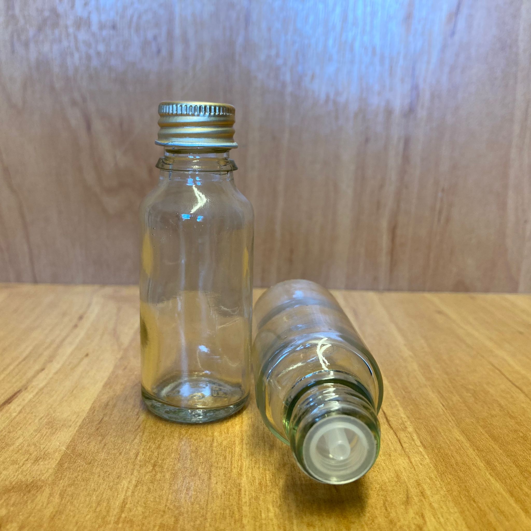 20 Cc Şeffaf İçten Damlalıklı - Gold Metal Kapaklı Cam Şişe - 20 Ml Kolonya Tıpalı Cam Şişe