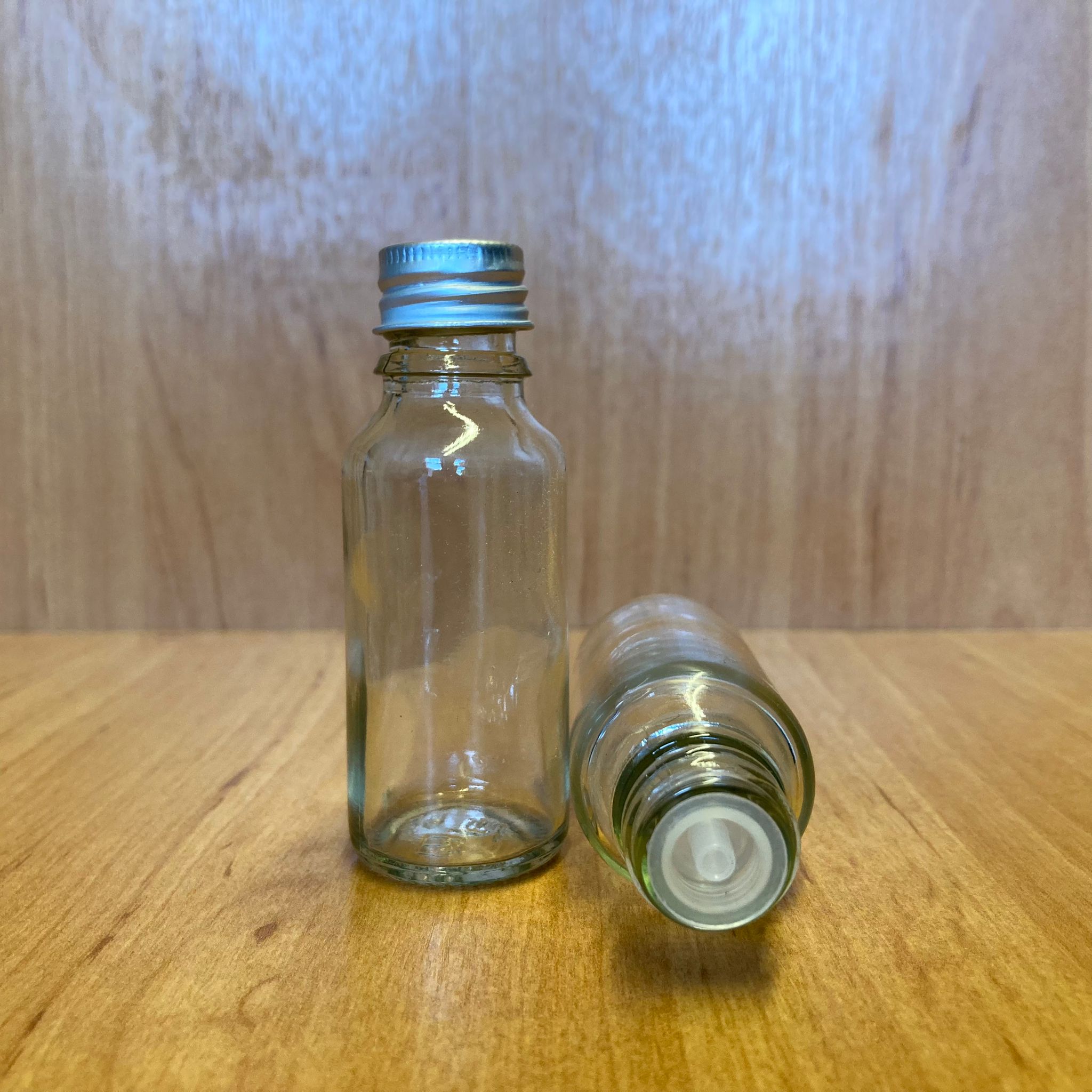 20 Cc Şeffaf İçten Damlalıklı - Gümüş Metal Kapaklı Cam Şişe - 20 Ml Kolonya Tıpalı Cam Şişe