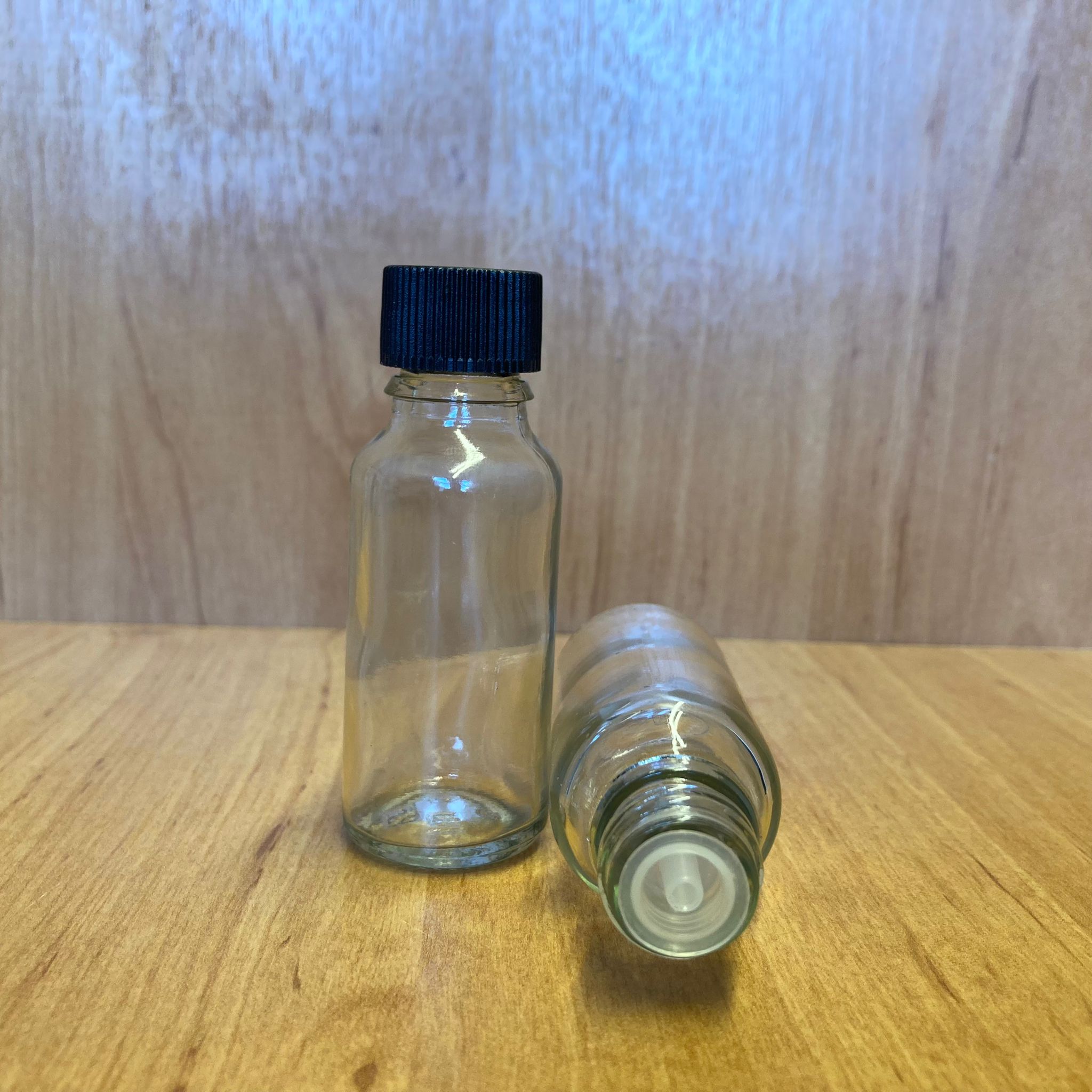 20 Cc Şeffaf İçten Damlalıklı - Siyah Plastik Kapaklı Cam Şişe - 20 Ml Kolonya Tıpalı Cam Şişe