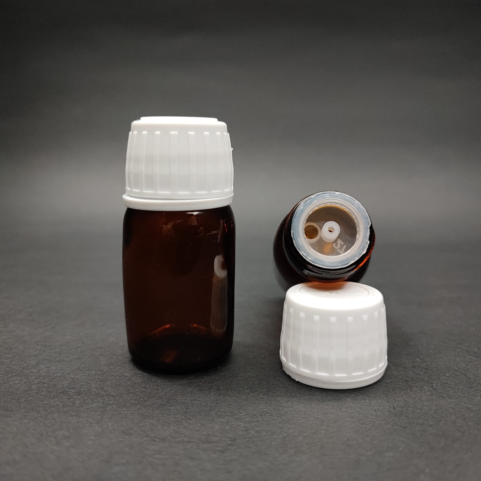 20 Ml Dolumu Kolay, Geniş Ağızlı İçten Damlalıklı Şişe (25 Mm Ağız)  - 20 Cc Beyaz Kilitli Damlalıklı Cam Ecza Şişesi - Amber Kahverengi