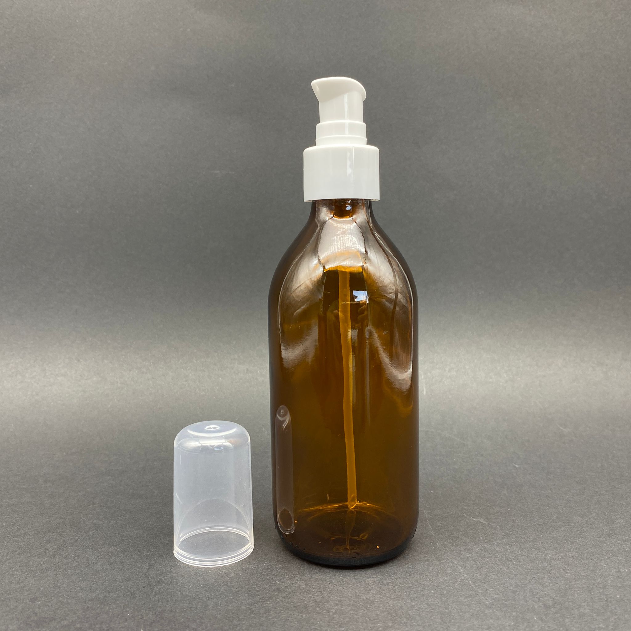200 Cc Amber Cam Şişe - Beyaz Losyon Pompalı  - 200 Ml Losyon Pompalı Kahverengi Cam Şişe