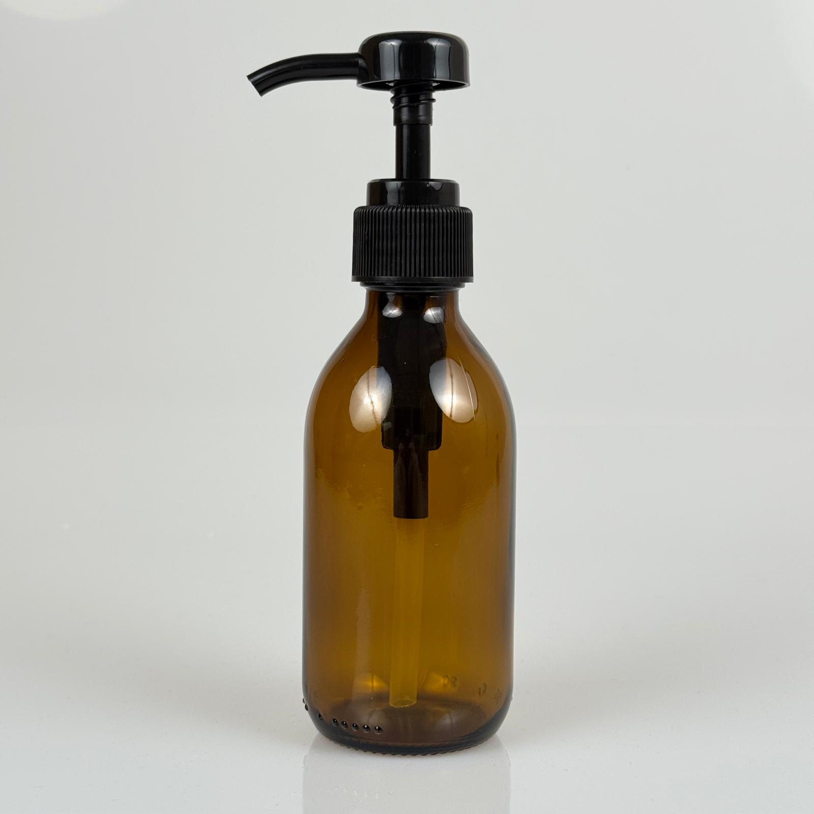 200 Cc Amber Cam Şişe - Siyah Dozaj Pompalı (Her Basmada 4 Cc Sıvı Atar)  - 200 Ml Pompalı Şişe - Şurup, Şampuan, Krem Gibi Yoğun Kıvamlı Sıvılarda Kullanılır