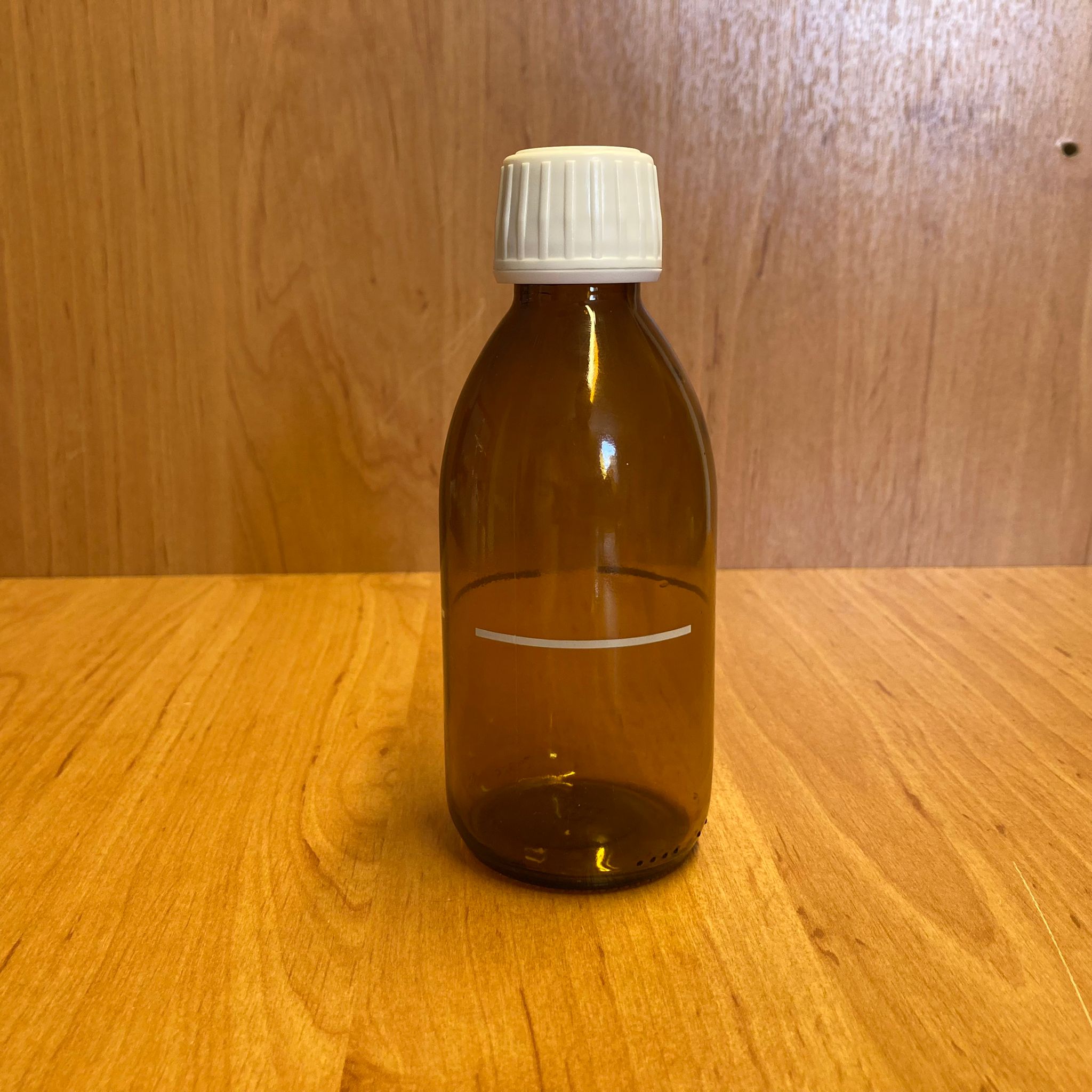 200 Cc Amber Çizgili Cam Şişe - Beyaz Kilitli Plastik Kapaklı - 200 Ml Kahverengi Boş Şurup Şişesi
