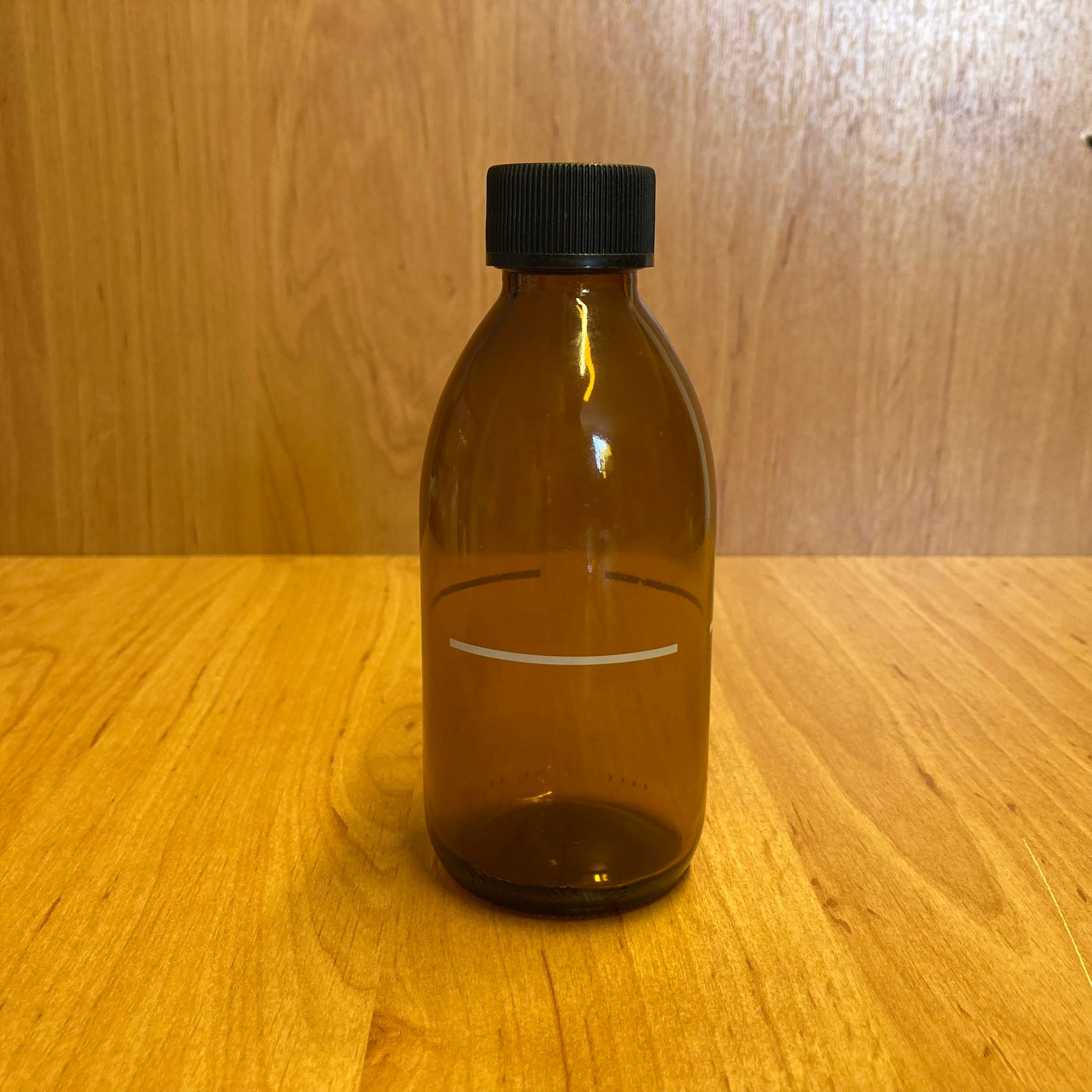 200 Cc Amber Çizgili Cam Şişe - Siyah Plastik Kapaklı - 200 Ml Kahverengi Boş Şurup Şişesi