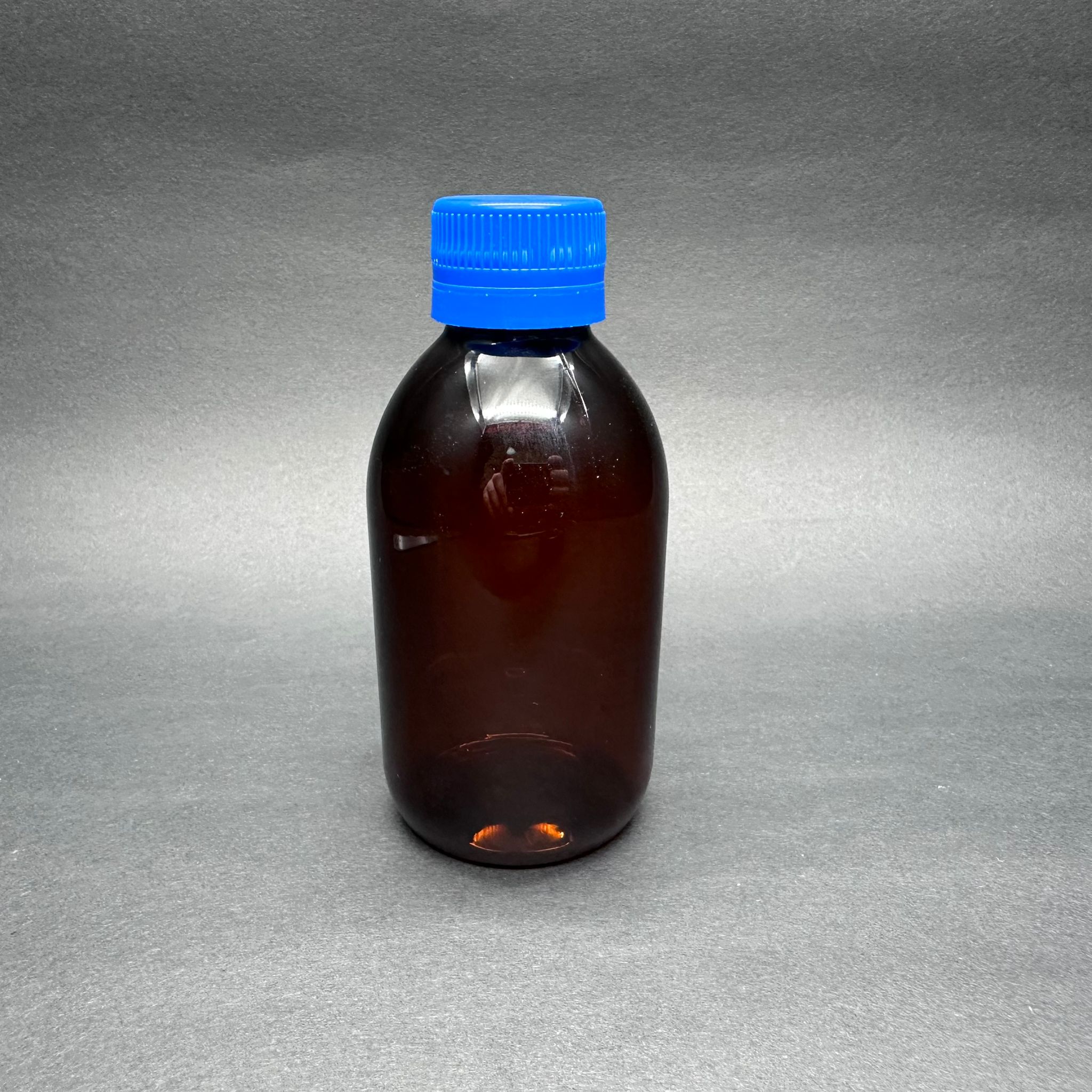 200 Cc Amber Pet Ecza Şişesi - Mavi Kilitli Contalı Kapaklı  - 200 Ml Kahverengi Plastik Şurup Şişesi (21 Gr)