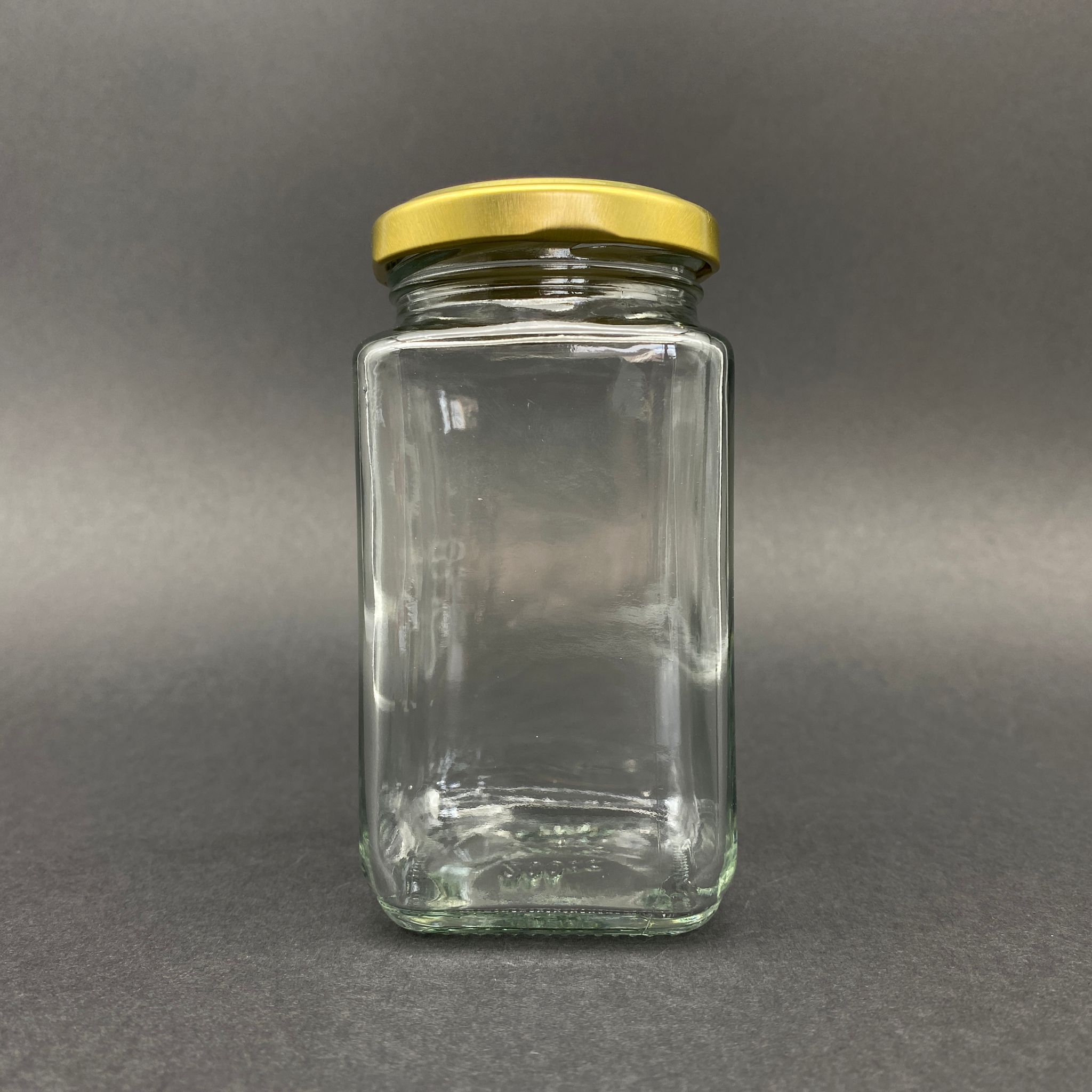 200 Cc Kare Kavanoz - Gold Metal Kapaklı - 200 Ml Köşeli Tip Cam Kavanoz