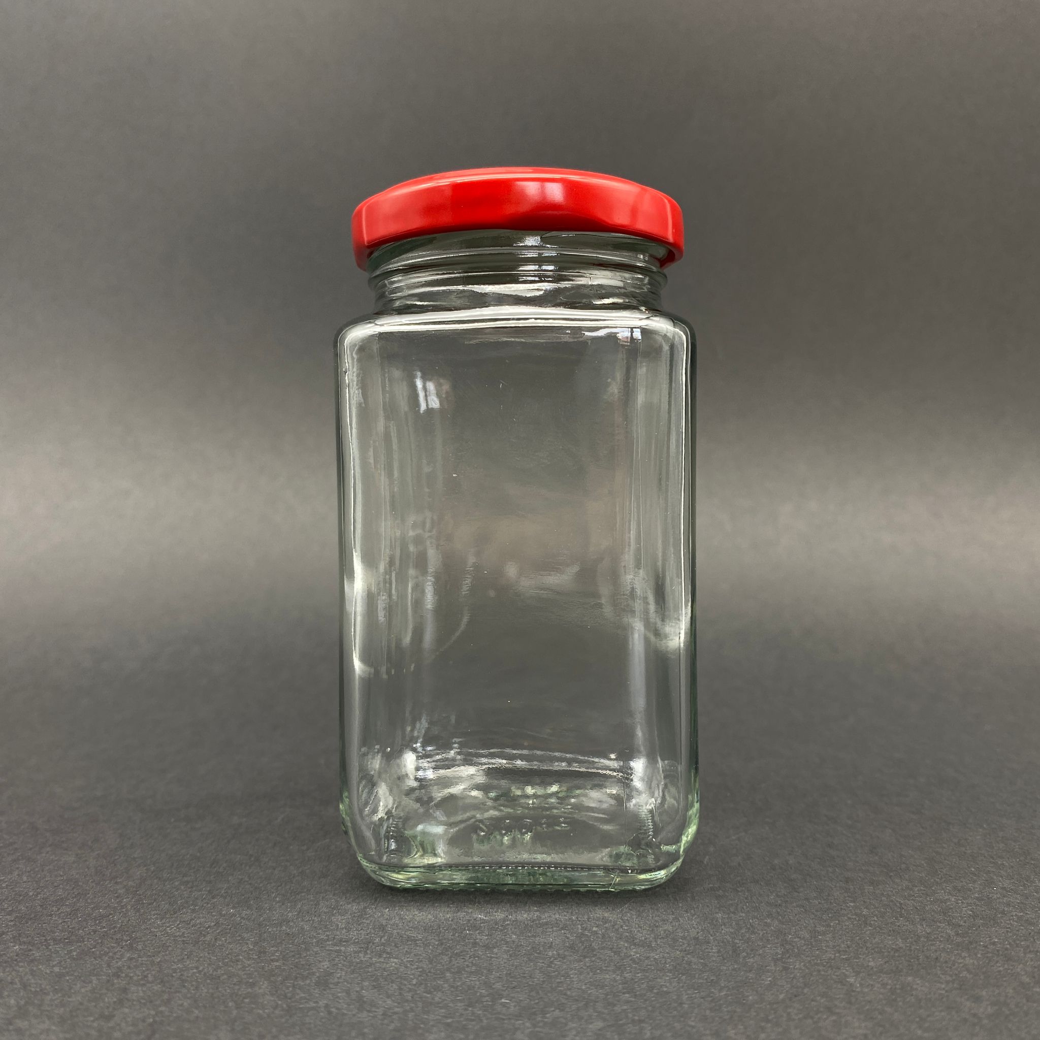 200 Cc Kare Kavanoz - Kırmızı Metal Kapaklı - 200 Ml Köşeli Tip Cam Kavanoz