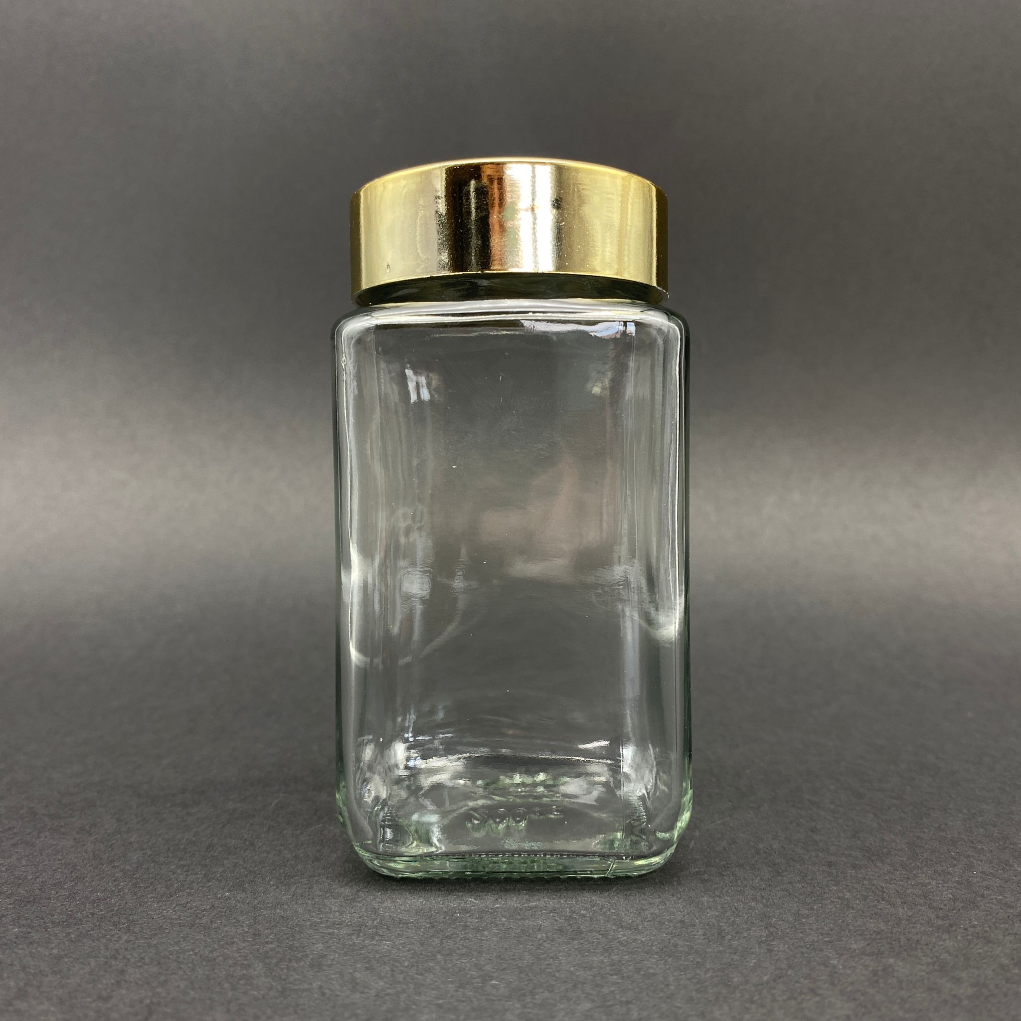 200 Cc Kare Kavanoz - Plastik Gold Kaplamalı Kapaklı - 200 Ml Köşeli Tip Cam Kavanoz
