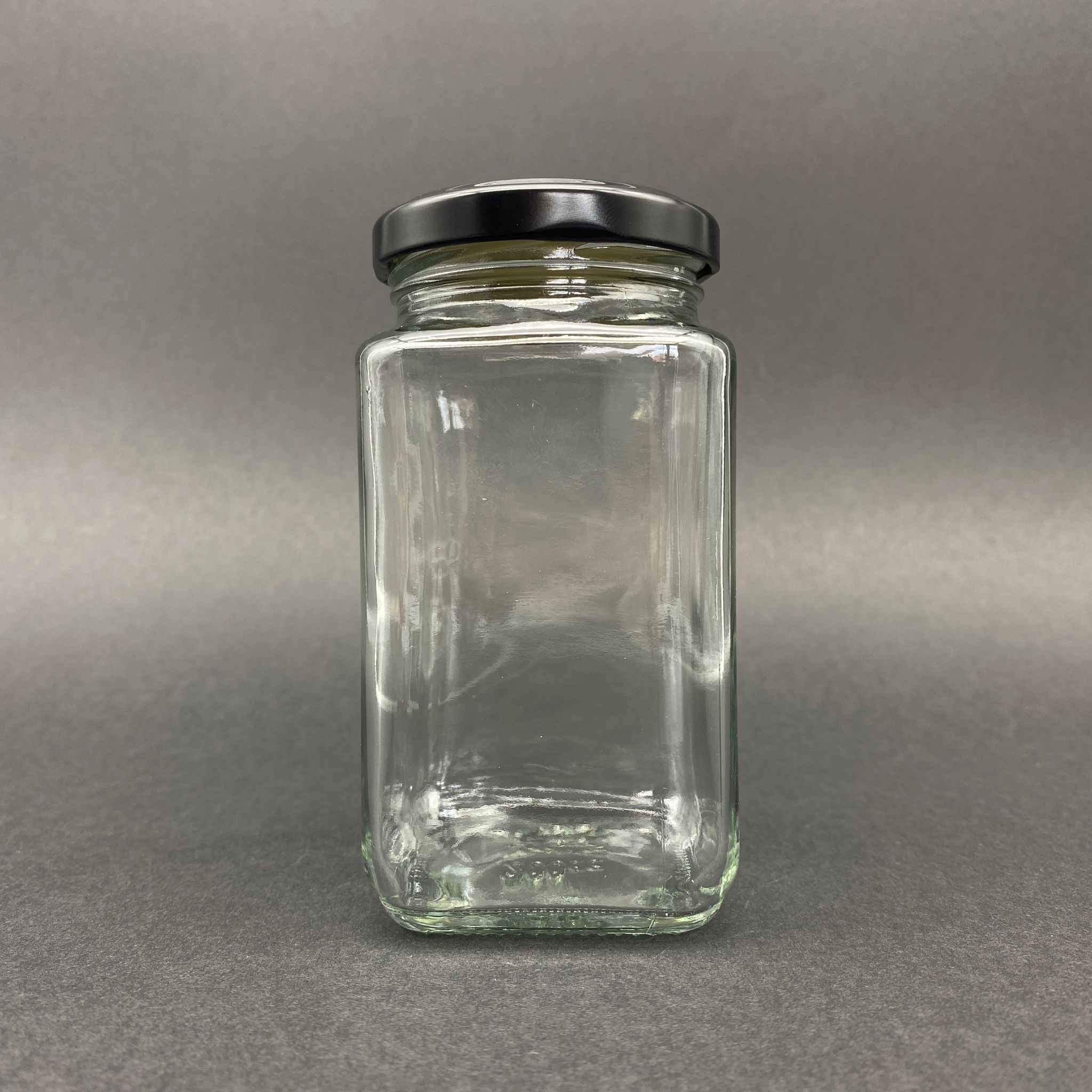 200 Cc Kare Kavanoz - Siyah Metal Kapaklı - 200 Ml Köşeli Tip Cam Kavanoz