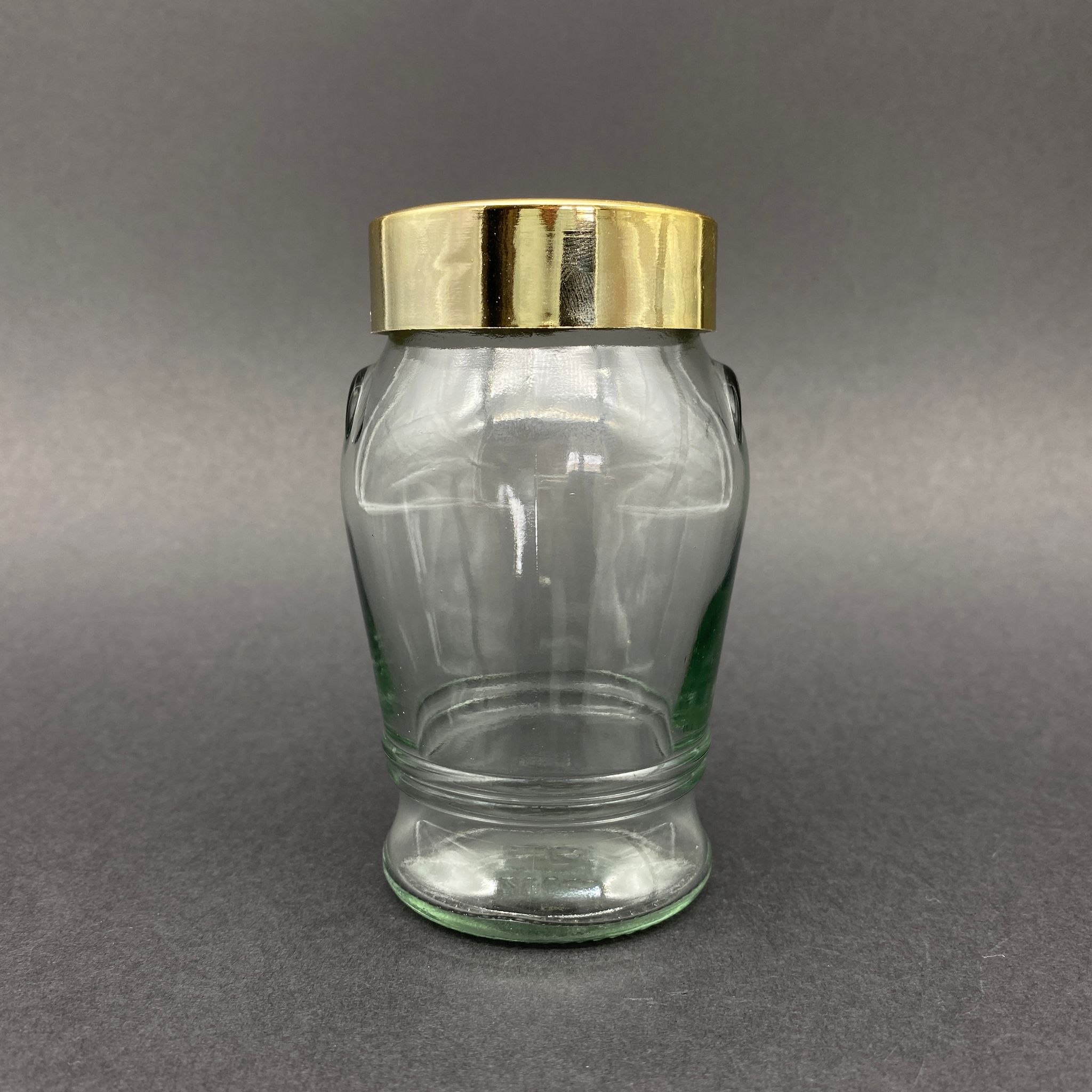 200 Cc Kulplu Kavanoz - Plastik Gold Kaplamalı Kapaklı - 200 Ml Cam Kavanoz
