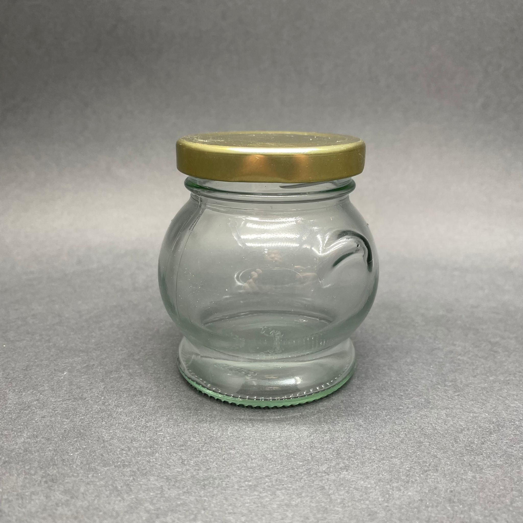 200 Cc Kulplu Tombul Cam Kavanoz- Gold Metal Kapaklı - 200 Ml Küre Kavanoz