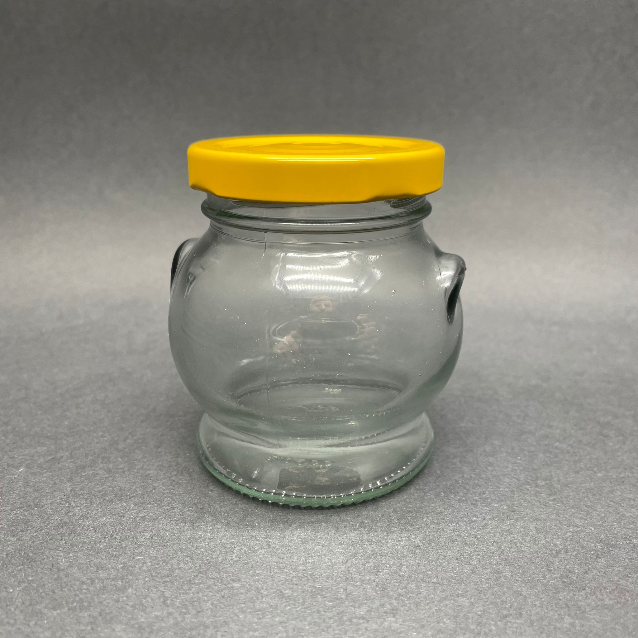 200 Cc Kulplu Tombul Cam Kavanoz- Sarı Metal Kapaklı - 200 Ml Küre Kavanoz