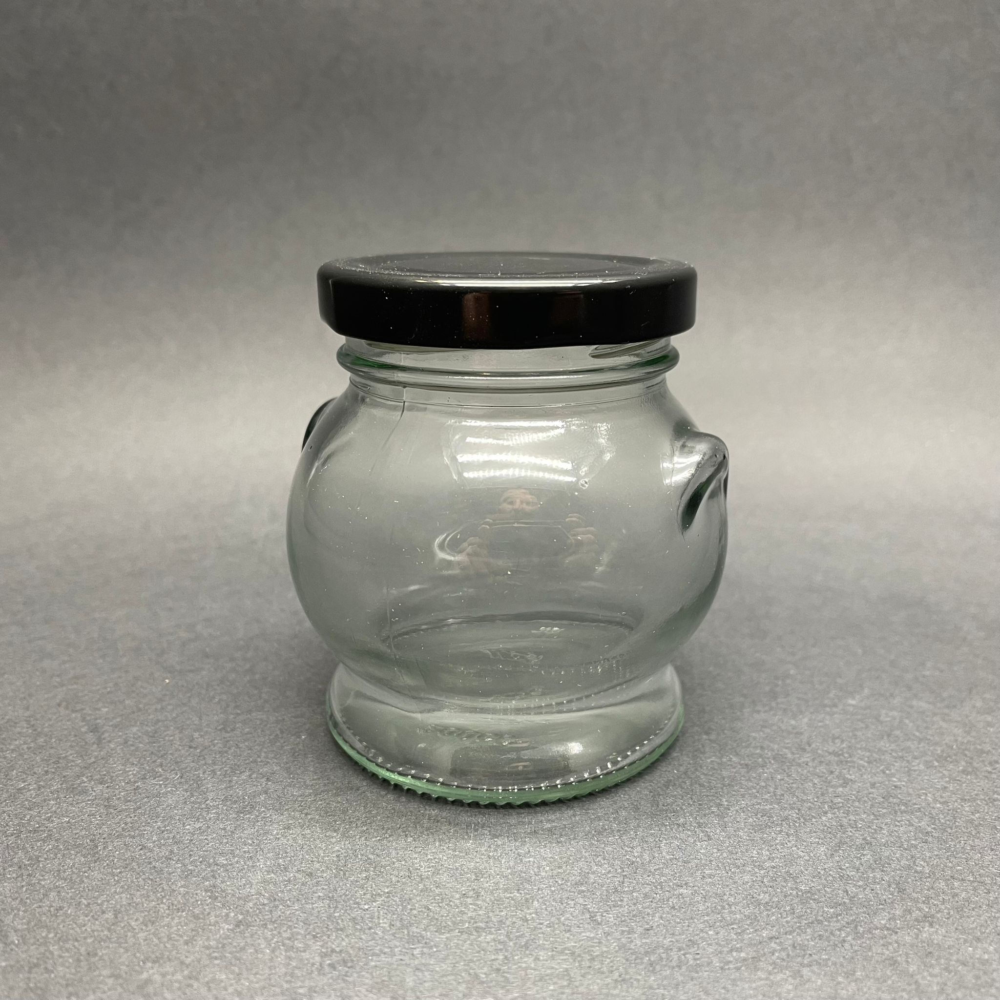 200 Cc Kulplu Tombul Cam Kavanoz- Siyah Metal Kapaklı - 200 Ml Küre Kavanoz