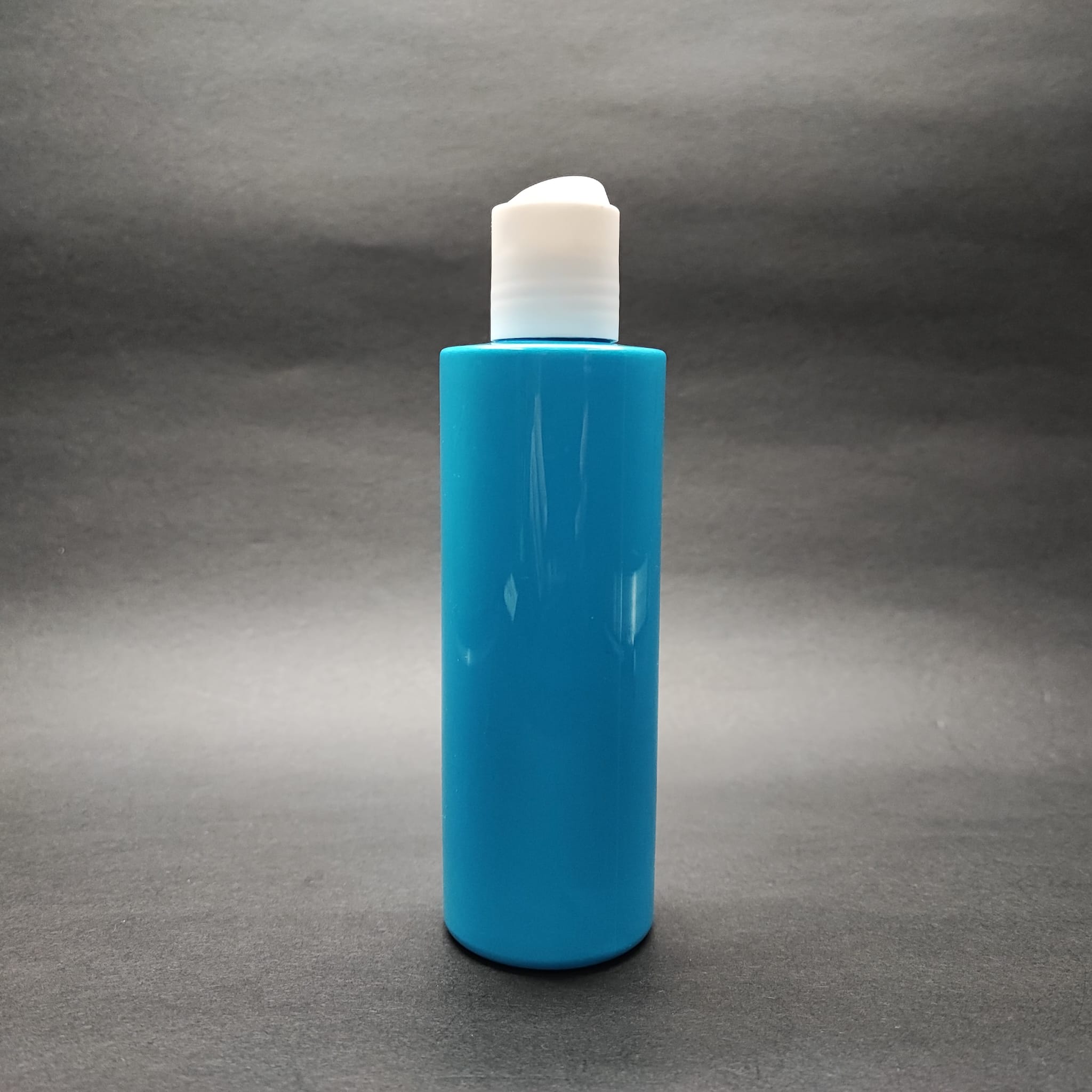 200 Cc Küt Boyunlu Uzun Silindir Pet Şişe (24 Gr) - Beyaz Disktop Şampuan Kapaklı - 200 Ml Plastik Şişe - Mavi