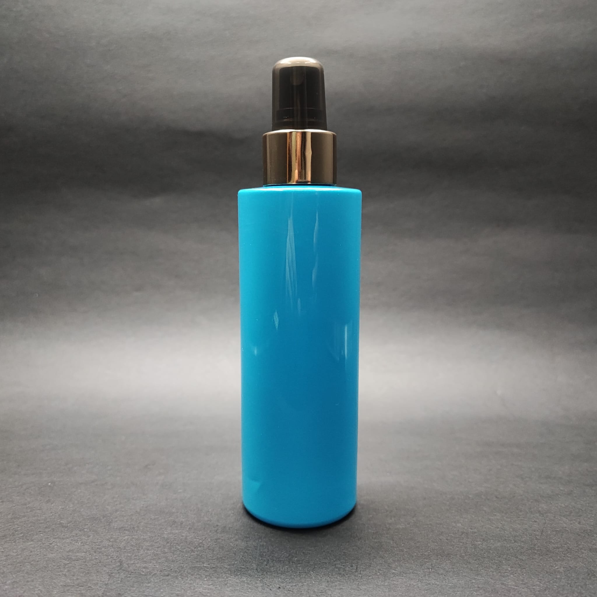 200 Cc Küt Boyunlu Uzun Silindir Pet Şişe (24 Gr) - Gold Spreyli - 200 Ml Plastik Şişe - Mavi
