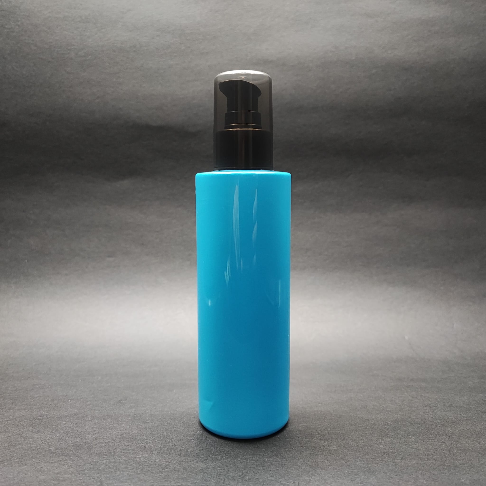 200 Cc Küt Boyunlu Uzun Silindir Pet Şişe (24 Gr) - Siyah Losyon Pompalı - 200 Ml Plastik Şişe - Mavi