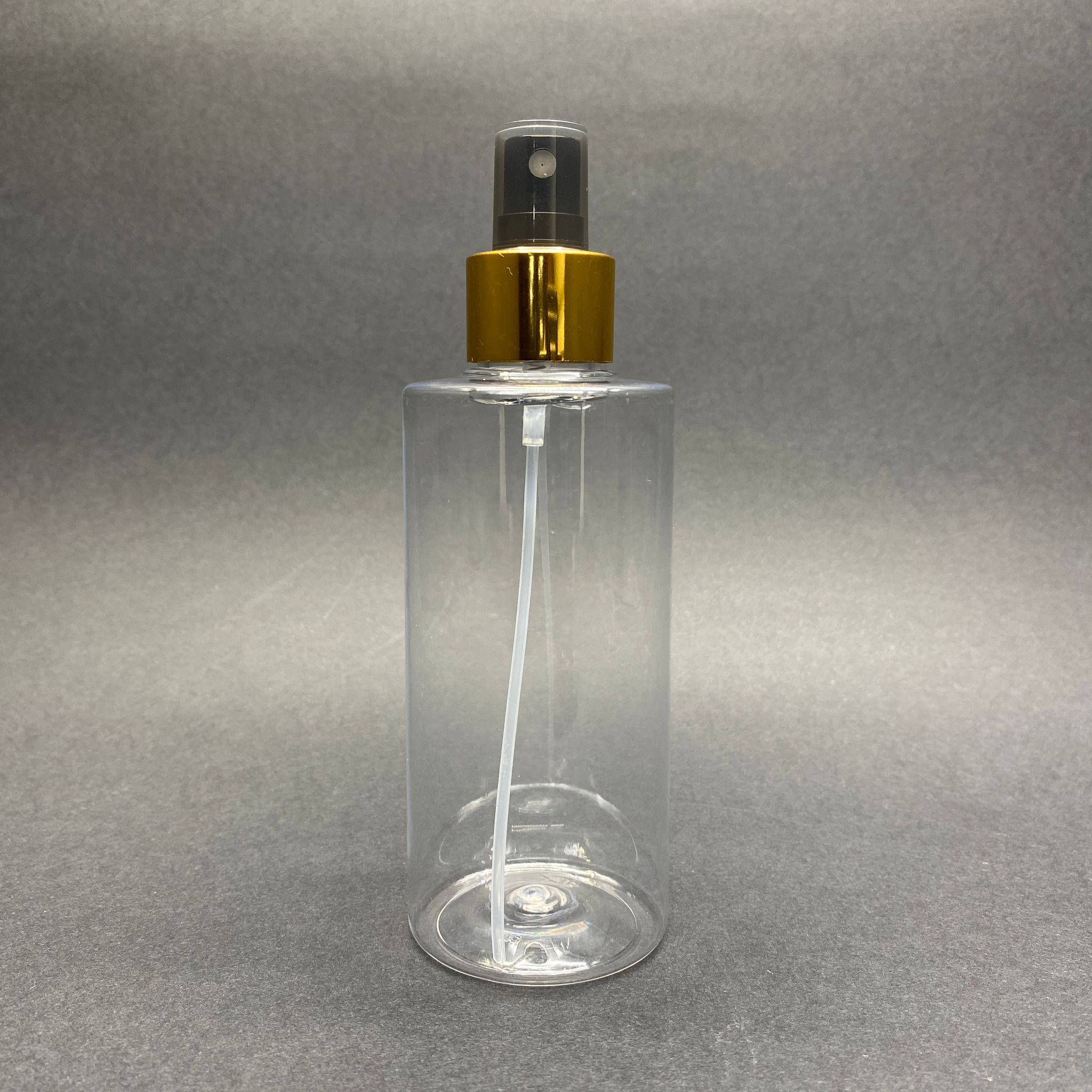 200 Cc Silindir Keskin Küt Model Sert (27 Gr) Pet Şişe - Gold Metalik Spreyli - Ağız Çapı 24 Mm - Şeffaf