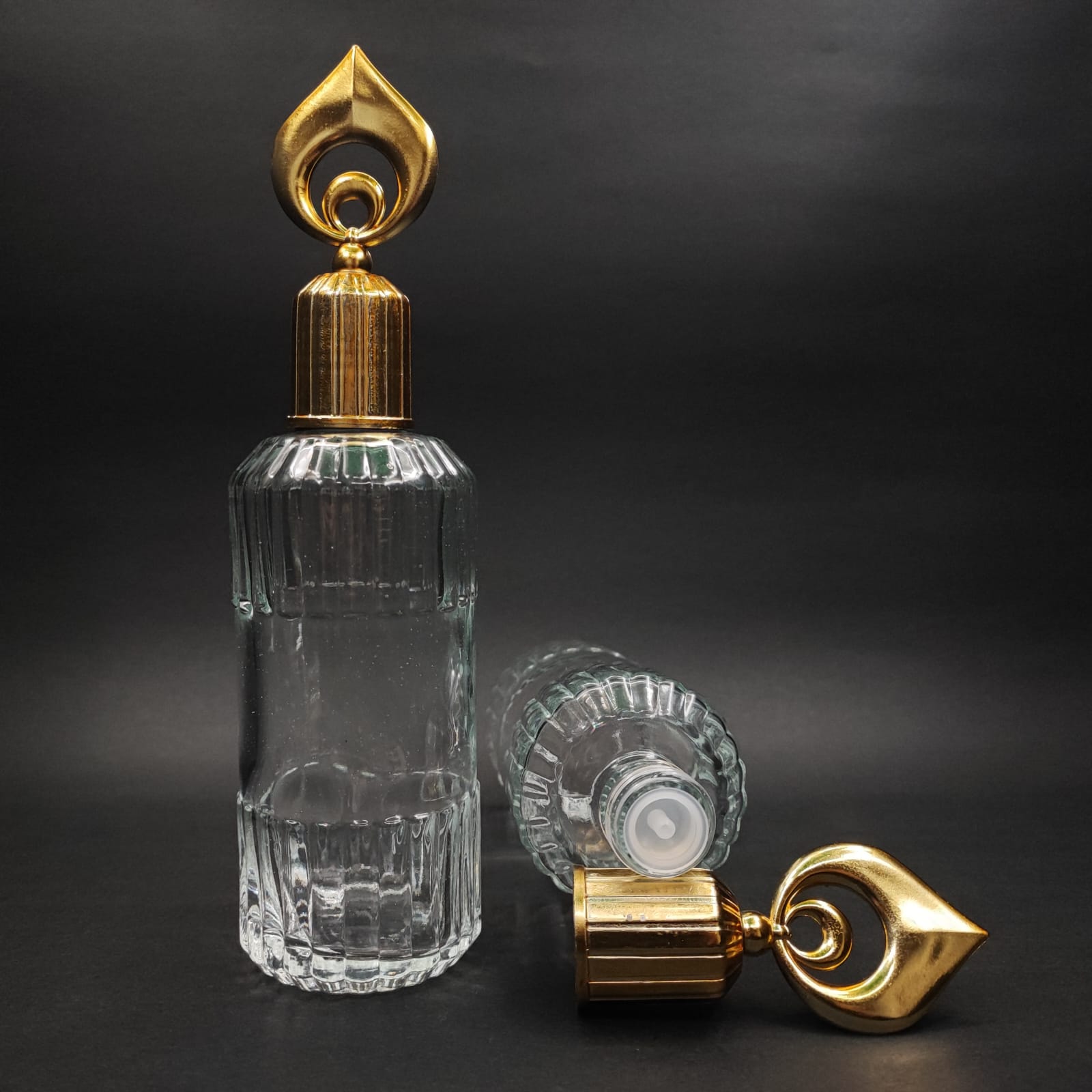 200 Cc Silindir Zümrüt Model Cam Kolonya Şişe - Gold Hilal  Kapaklı + Tıpalı - 200 Ml Zümrüt Cam Kolonya Şişeleri
