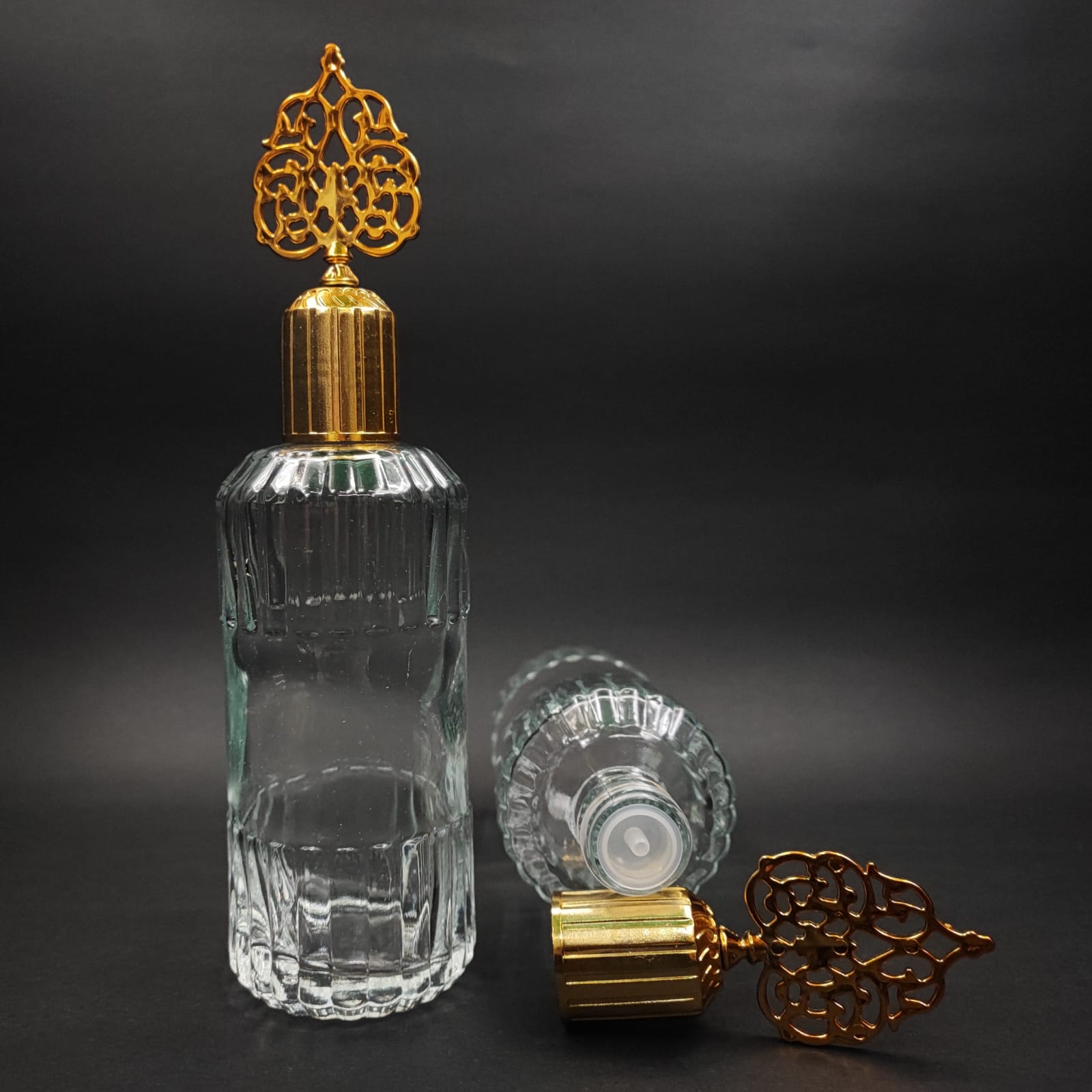 200 Cc Silindir Zümrüt Model Cam Kolonya Şişe - Gold Osmanlı Kapaklı + Tıpalı - 200 Ml Zümrüt Cam Kolonya Şişeleri