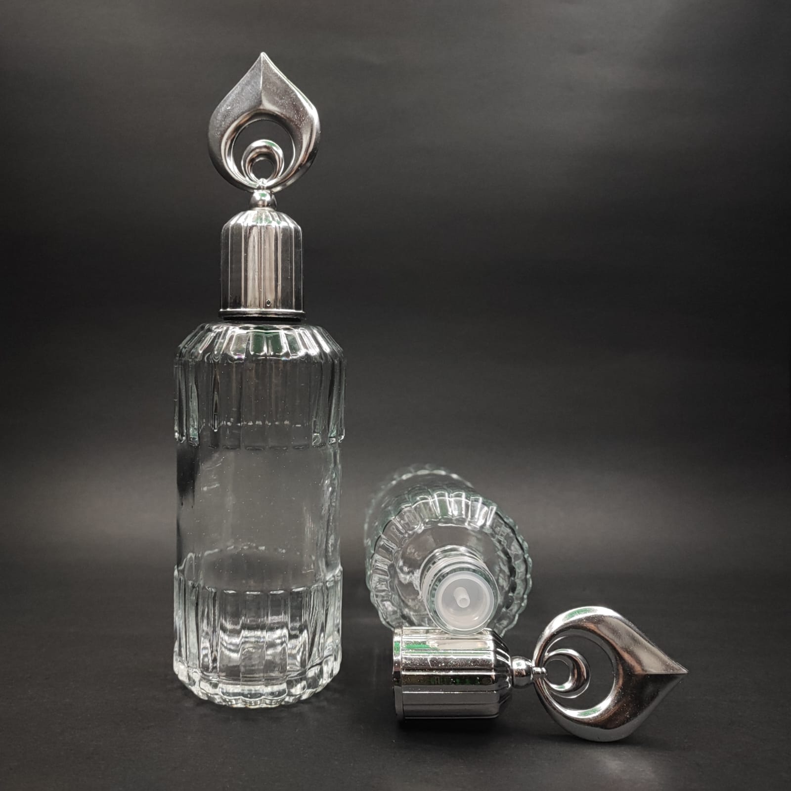 200 Cc Silindir Zümrüt Model Cam Kolonya Şişe - Gümüş Hilal  Kapaklı + Tıpalı - 200 Ml Zümrüt Cam Kolonya Şişeleri