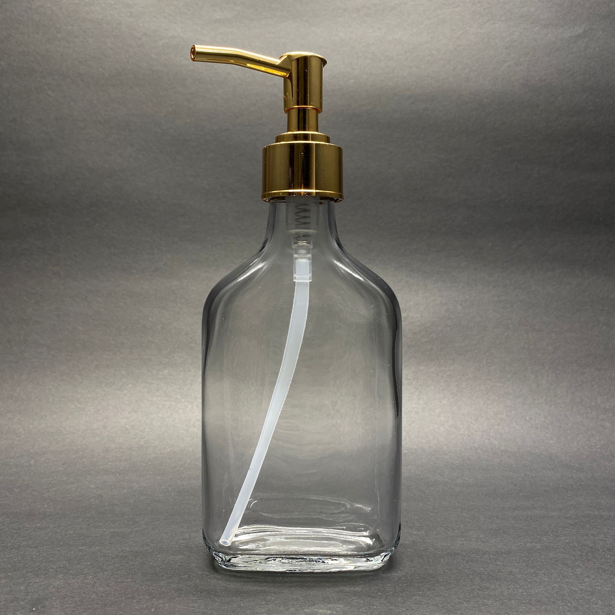 200 Cc Yassı Cam Şişe - Full Metalik Lüks Gold Pompalı  - 200 Ml Sıvı Sabun Pompalı Yassı Cam Şişe , Cam Tonik Şişesi