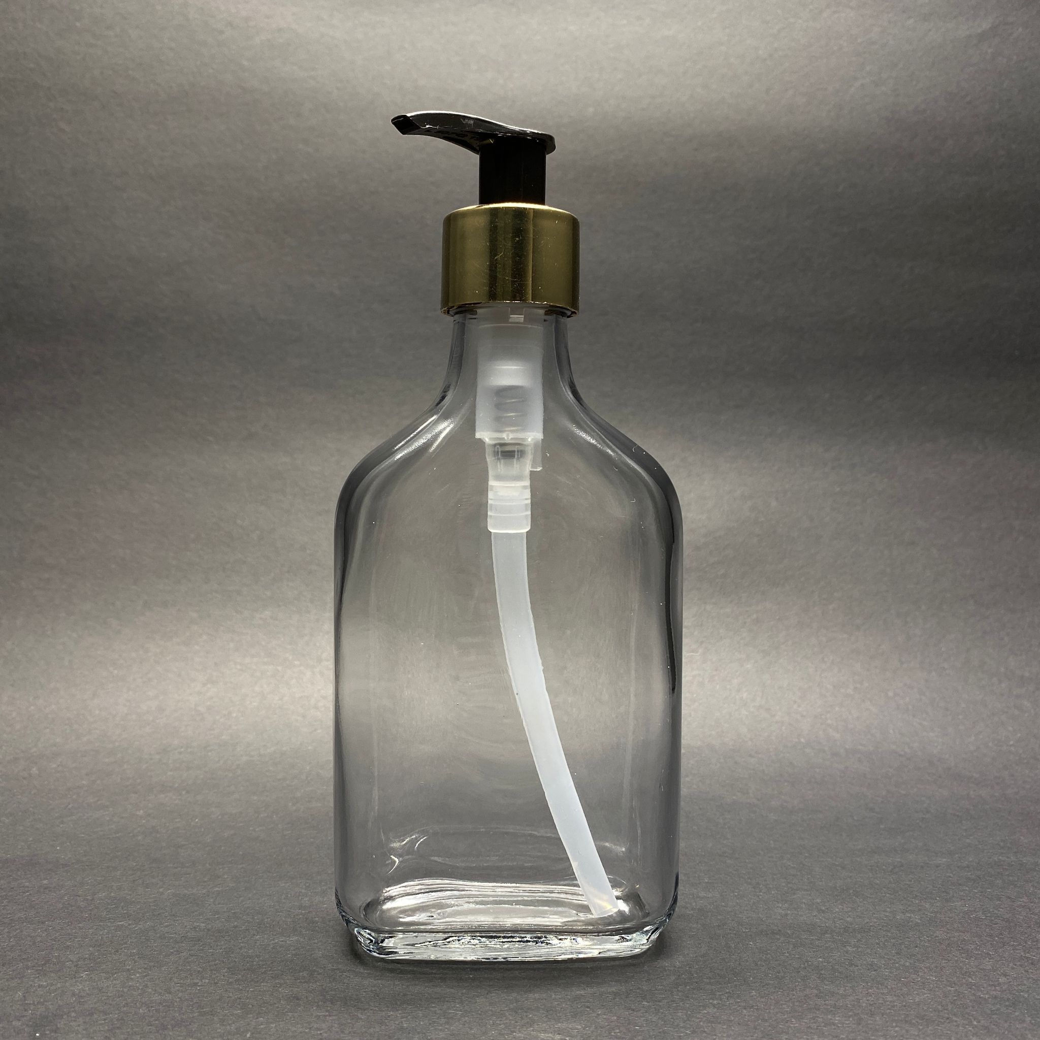200 Cc Yassı Cam Şişe - Gold Pompalı  - 200 Ml Sıvı Sabun Pompalı Yassı Cam Şişe , Cam Tonik Şişesi