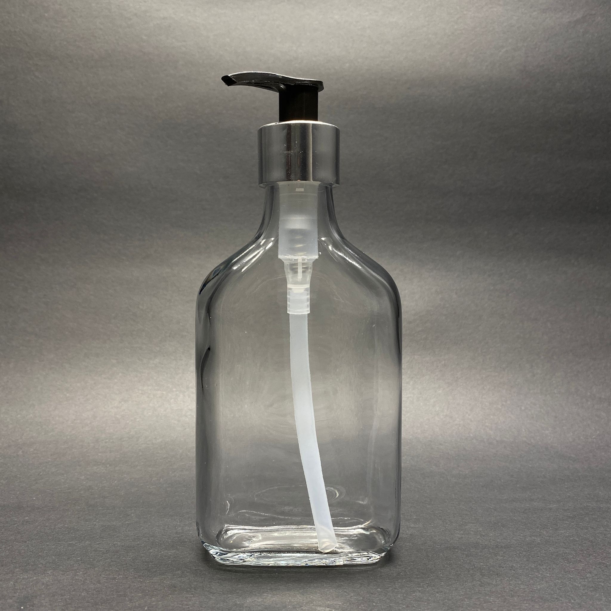 200 Cc Yassı Cam Şişe - Gümüş Pompalı  - 200 Ml Sıvı Sabun Pompalı Yassı Cam Şişe , Cam Tonik Şişesi