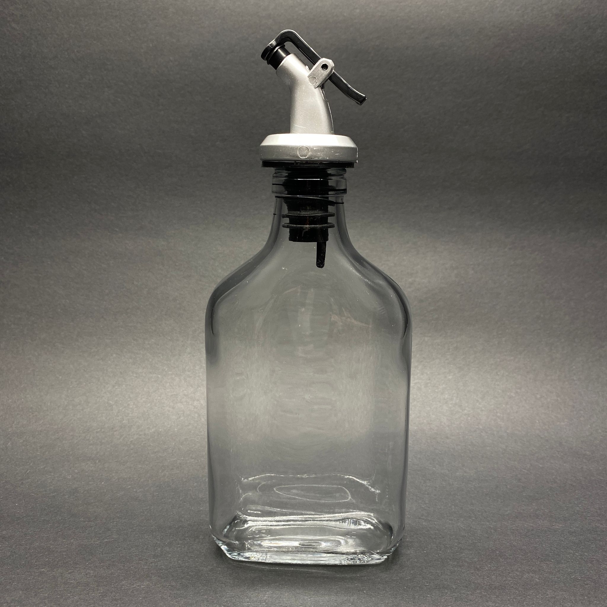 200 Cc Yassı Cam Şişe - Kapaklı Gri Yağlık Tıpalı - 200 Ml Yassı Yağdanlık Cam Şişe