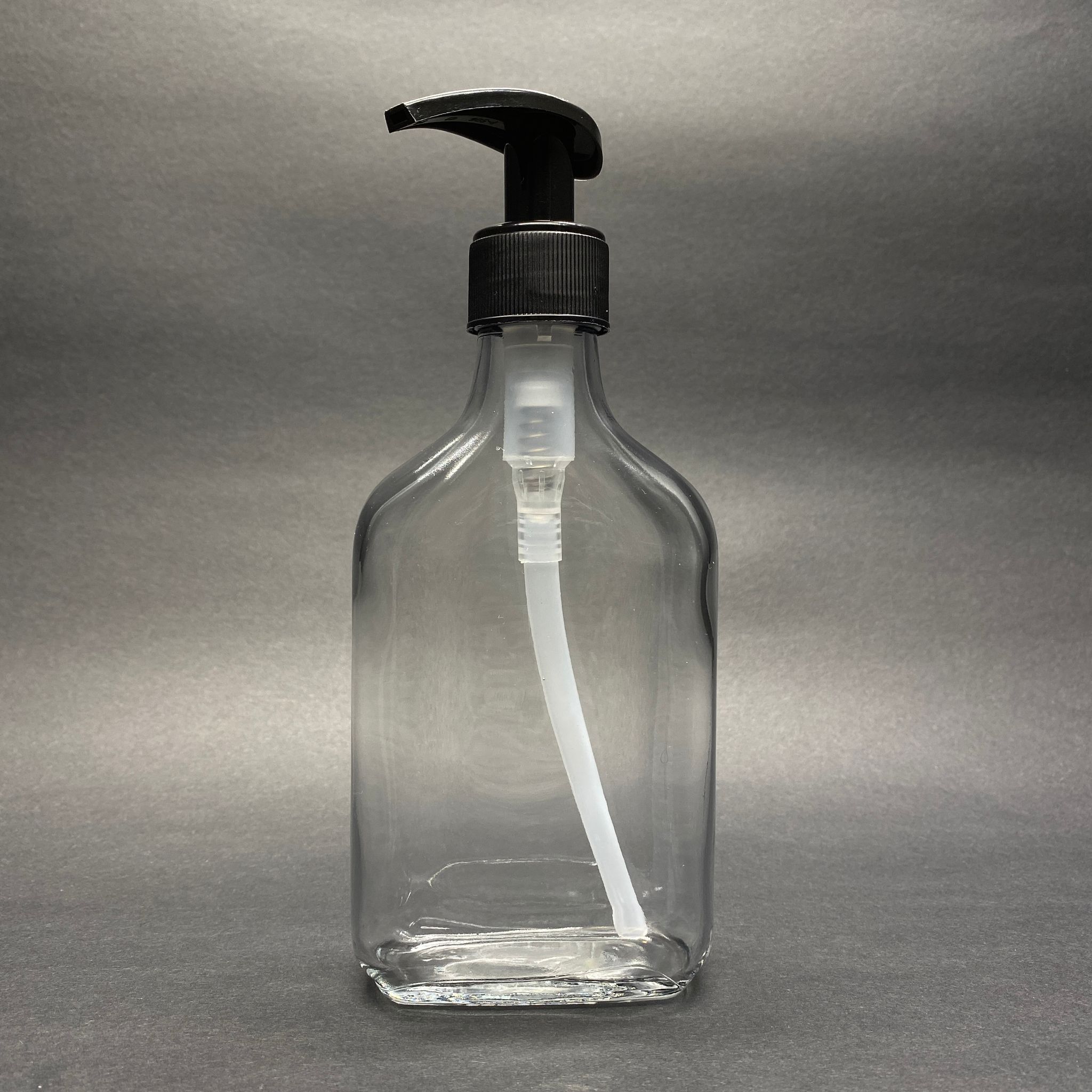 200 Cc Yassı Cam Şişe - Siyah Pompalı  - 200 Ml Sıvı Sabun Pompalı Yassı Cam Şişe