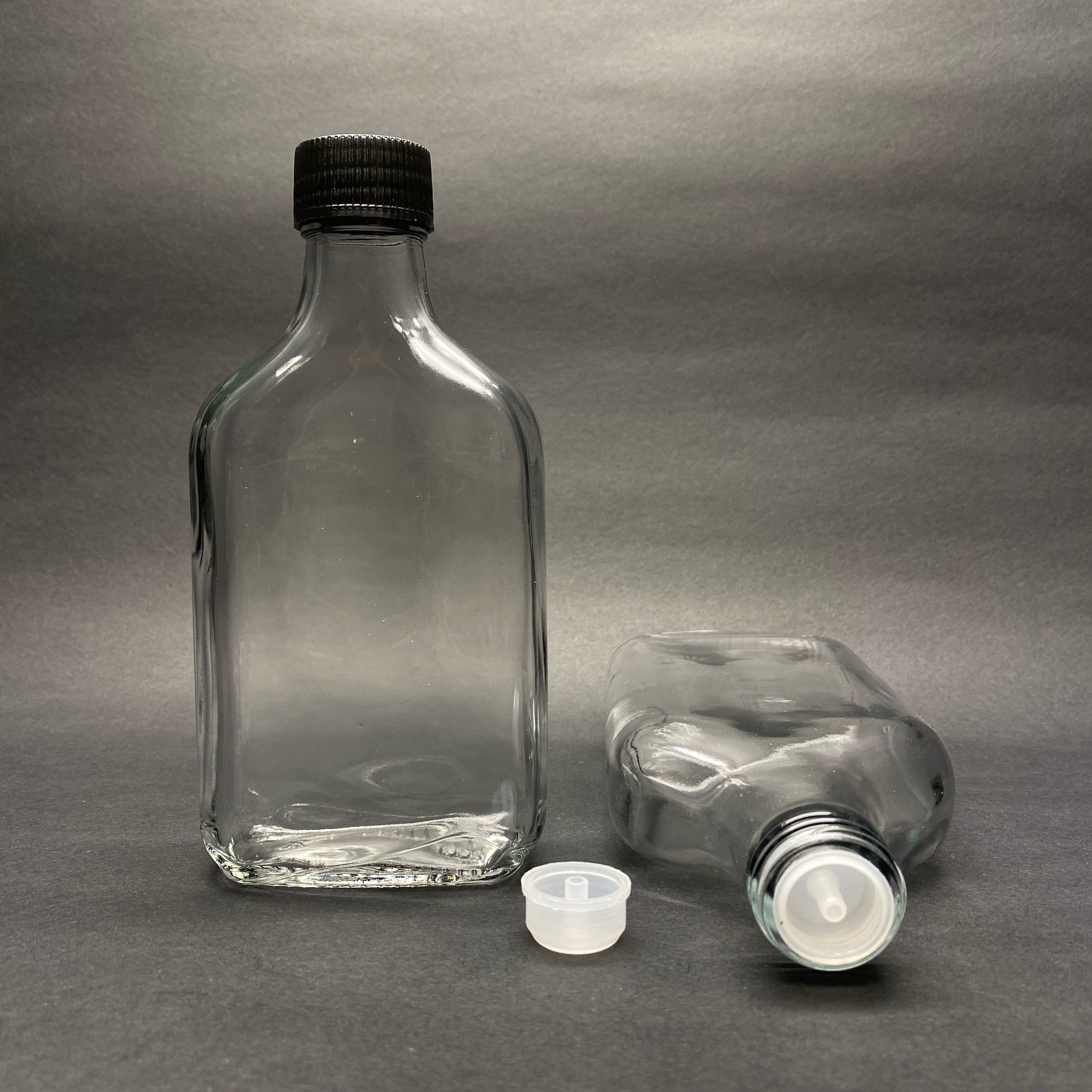 200 Cc Yassı Lüx Kolonya Cam Şişe - Siyah Kapaklı + Kolonya Tıpalı - 200 Ml Kapaklı Cam Kolonya Şişesi