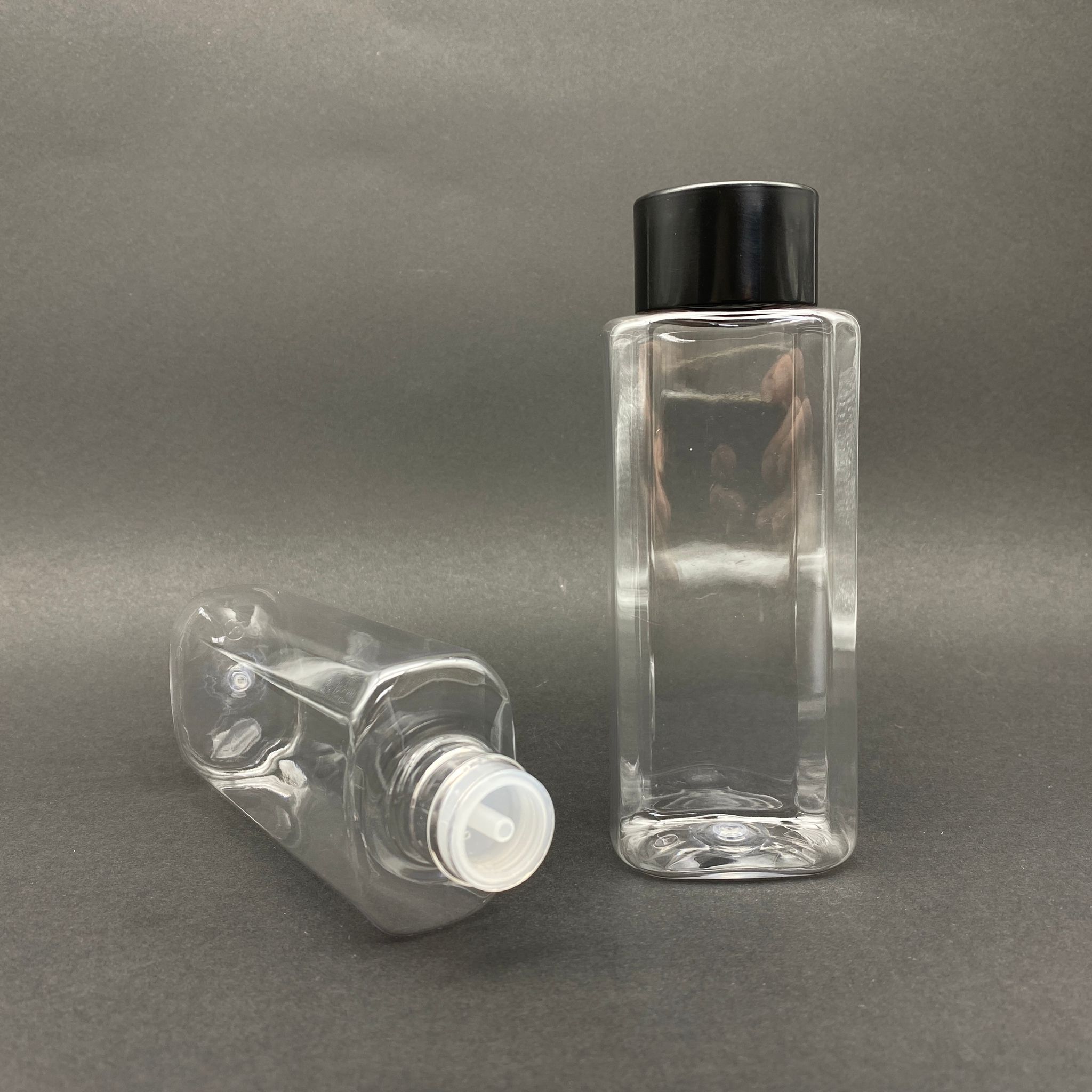 200 Cc Yassı Pet Şişe - Siyah Kolonya Kapaklı - Kolonya Tıpalı - 200 Ml Plastik Kolonya Şişesi