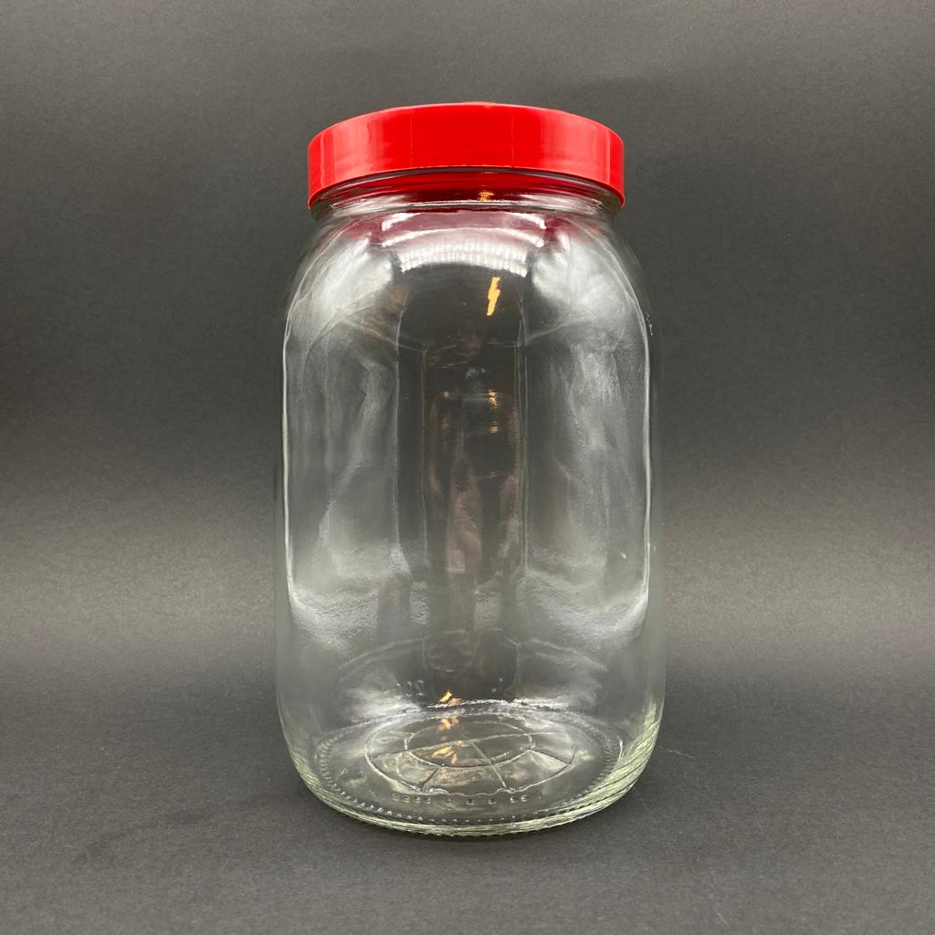 2000 Cc Cam Kavanoz - Kırmızı Plastik Kapaklı - 2 Litre Cam Kavanoz
