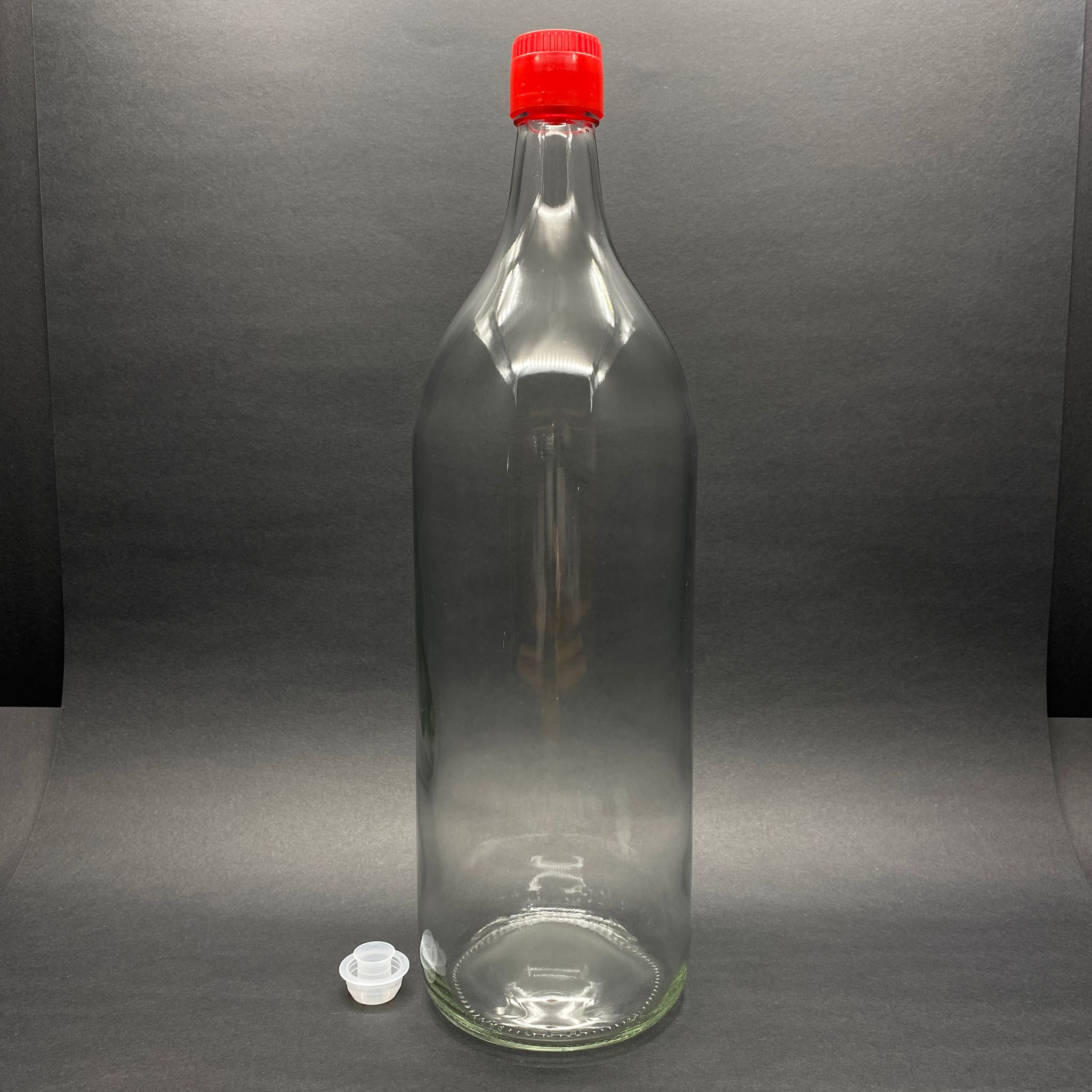 2000 Cc Cam Şişe Şeffaf - Kırmızı Akıtıcılı Drop Stop Kapaklı - 2 Litre Cam Şişe - 2 Lt Cam Şişe