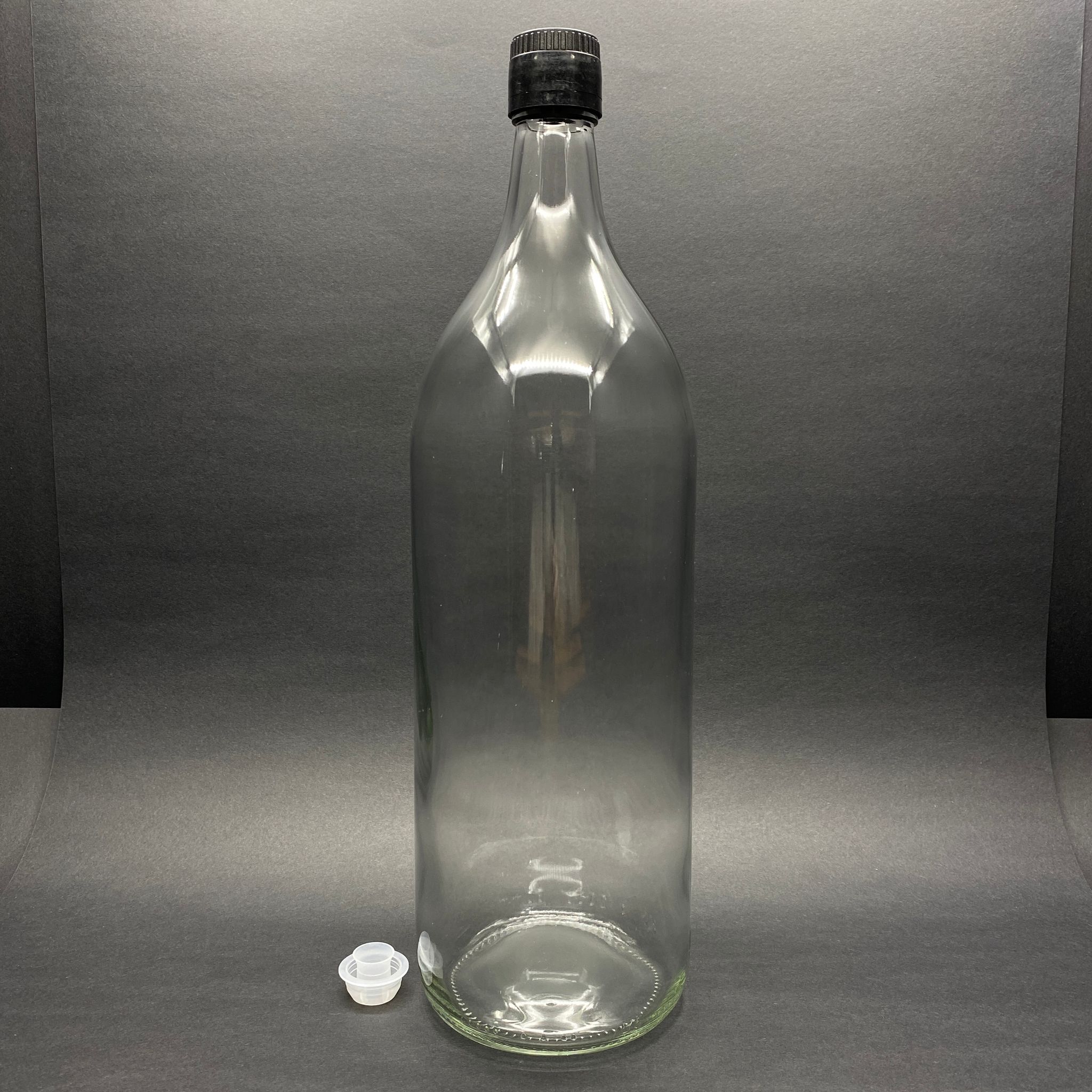 2000 Cc Cam Şişe Şeffaf - Siyah Akıtıcılı Drop Stop Kapaklı - 2 Litre Cam Şişe - 2 Lt Cam Şişe