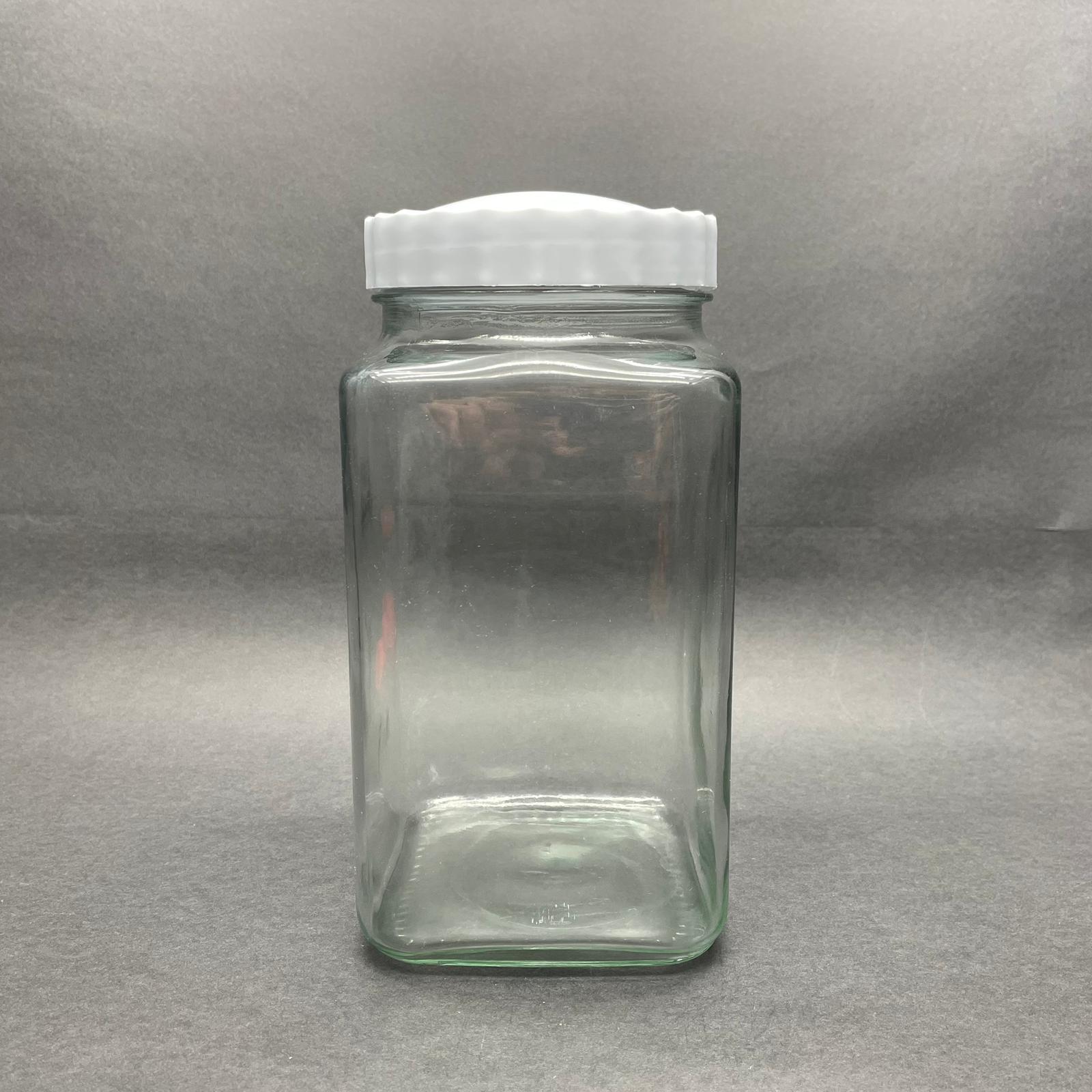 2000 Cc Köşeli Kare Cam Kavanoz - Beyaz Contalı Sızdırmaz Kapaklı  - 2 Litre Kare Kavanoz