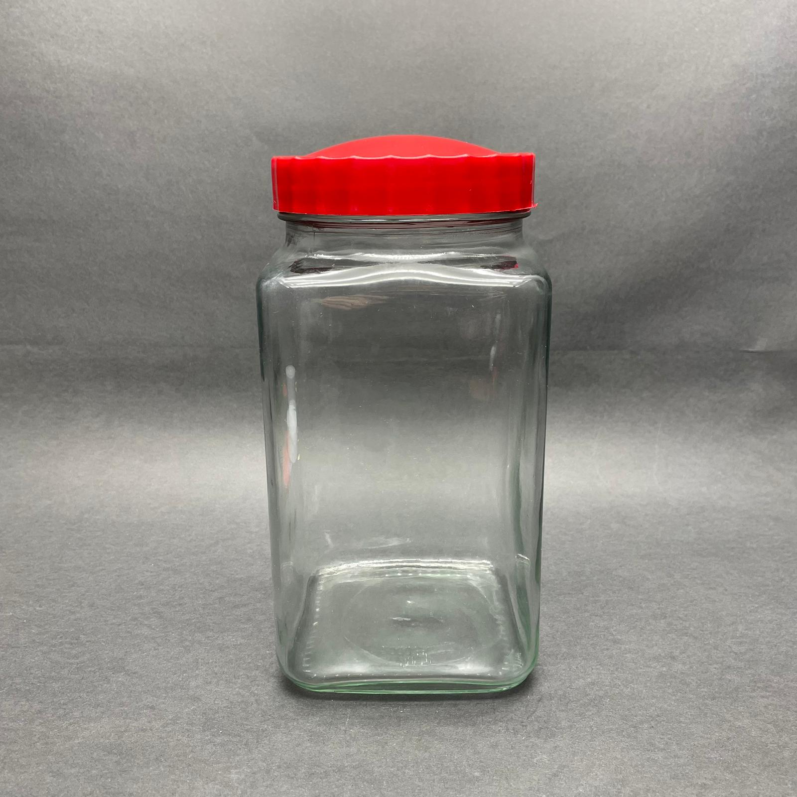 2000 Cc Köşeli Kare Cam Kavanoz - Kırmızı Contalı Sızdırmaz Kapaklı  - 2 Litre Kare Kavanoz