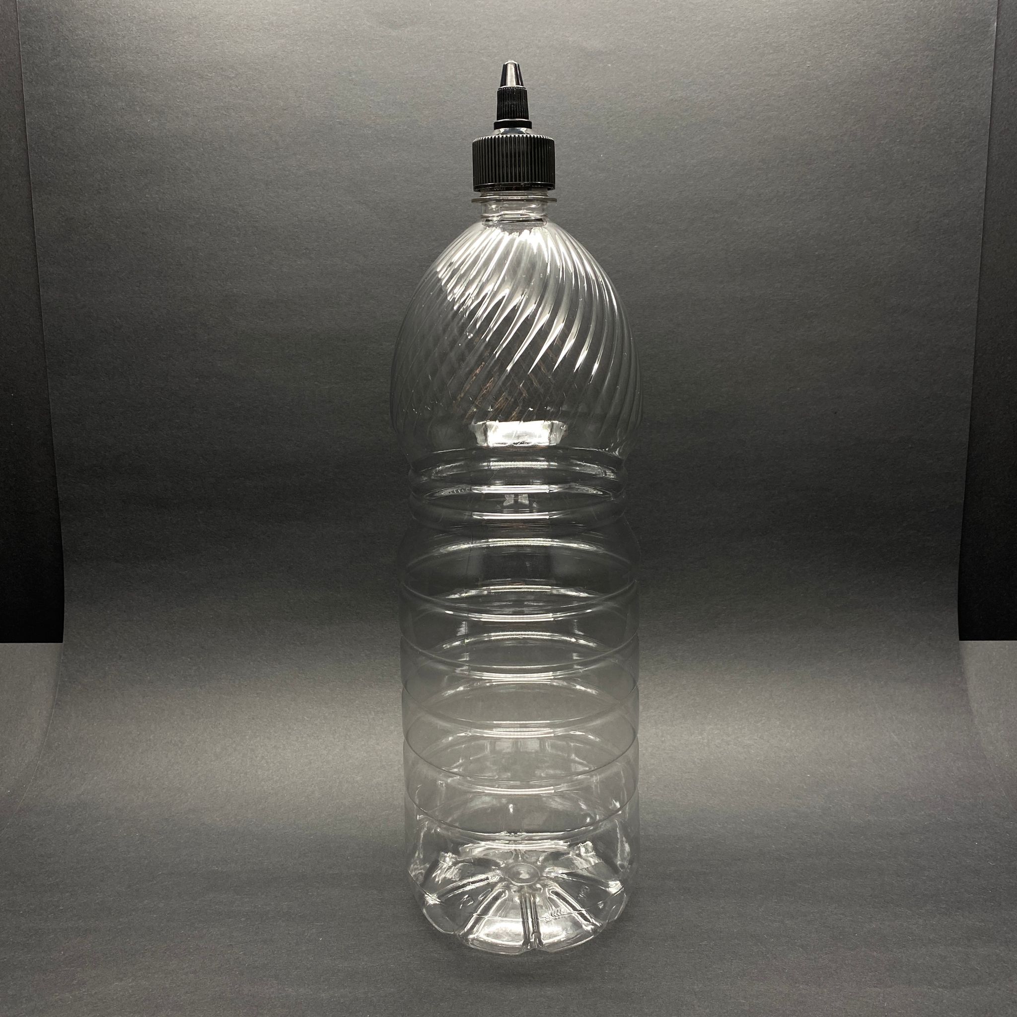 2000 Cc Sivri Twist Asansör Kapaklı Şeffaf Pet Şişe - 2 Litre Akıtıcı Siyah Kapaklı Pet Şişe