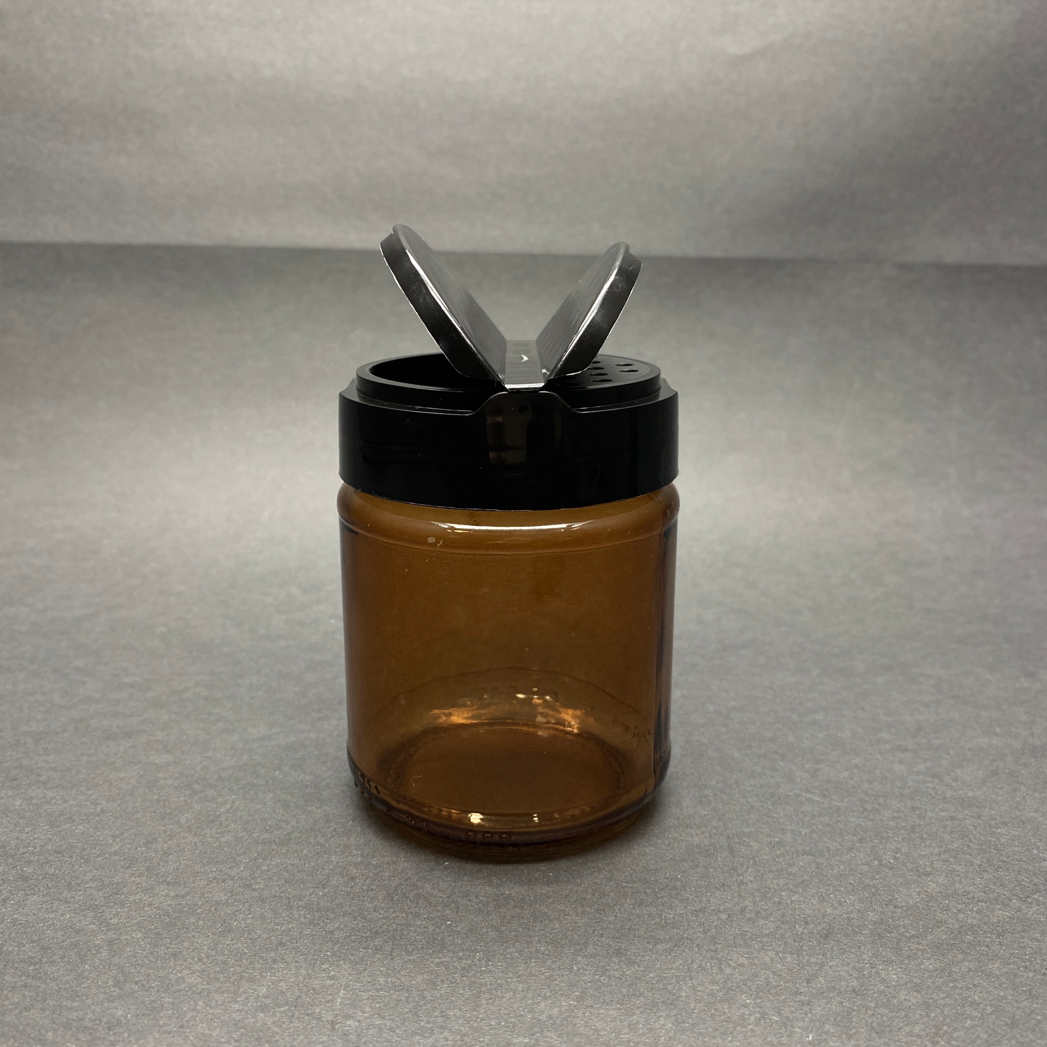 210 Cc Amber Cam Baharatlık Kavanoz - 210 Ml Baharat Kavanozu - Siyah Açılır Kapanır Kapaklı