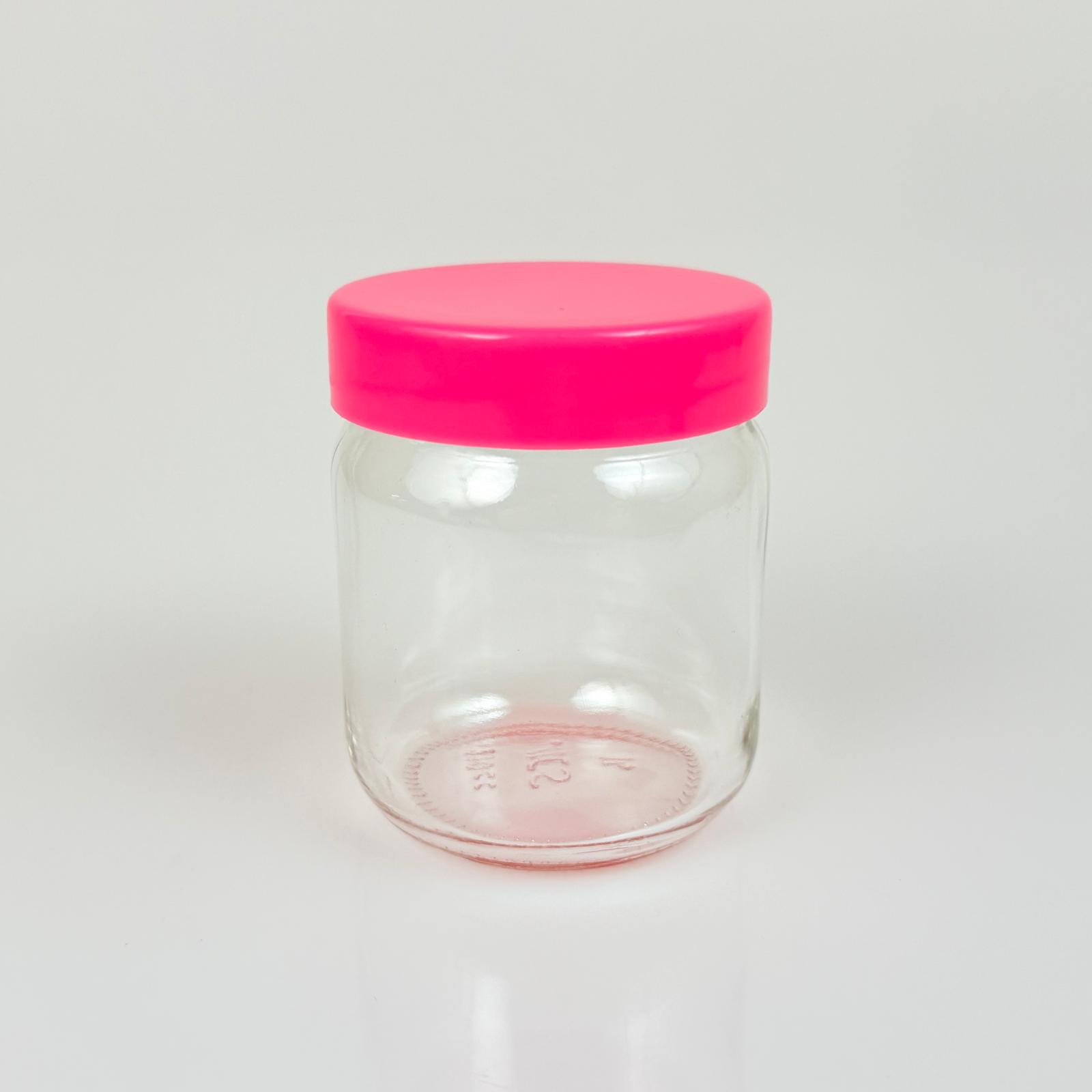210 Cc Cam Kavanoz + Pembe Plastik Kapak - 210 Ml Plastik Kapaklı Cam Kavanoz