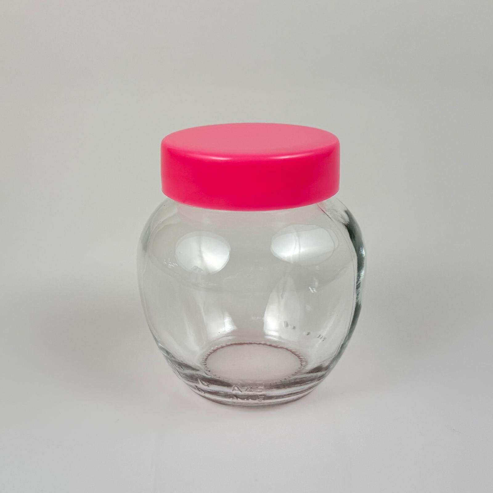 210 Cc Yumurta Cam Kavanoz + Pembe Plastik Kapak - 210 Ml Plastik Kapaklı Cam Kavanoz