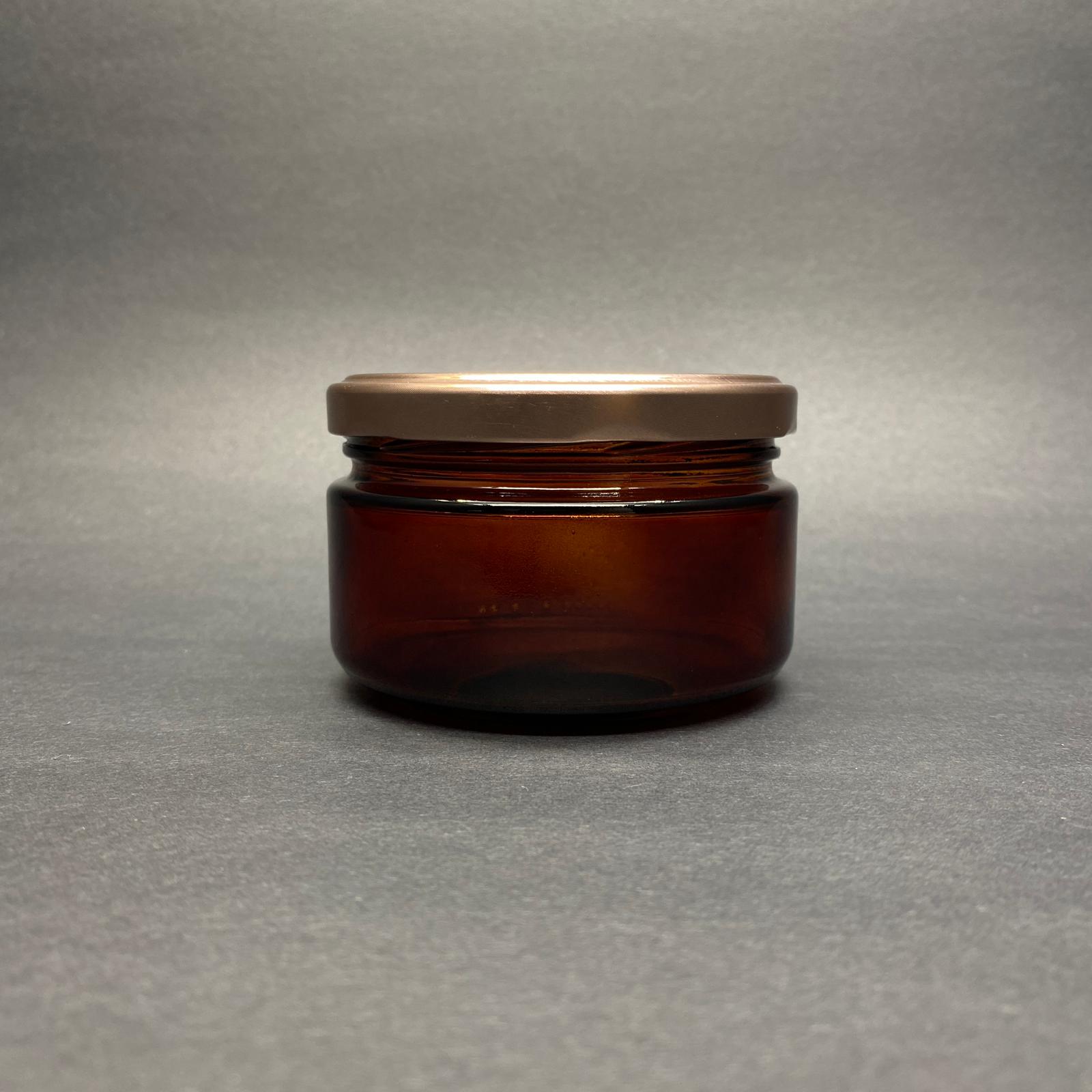 230 Cc Amber Cam Kavanoz - Bronz Metal Kapaklı - 230 Ml Cam Mum Kavanozu - Konserve Kavanozu