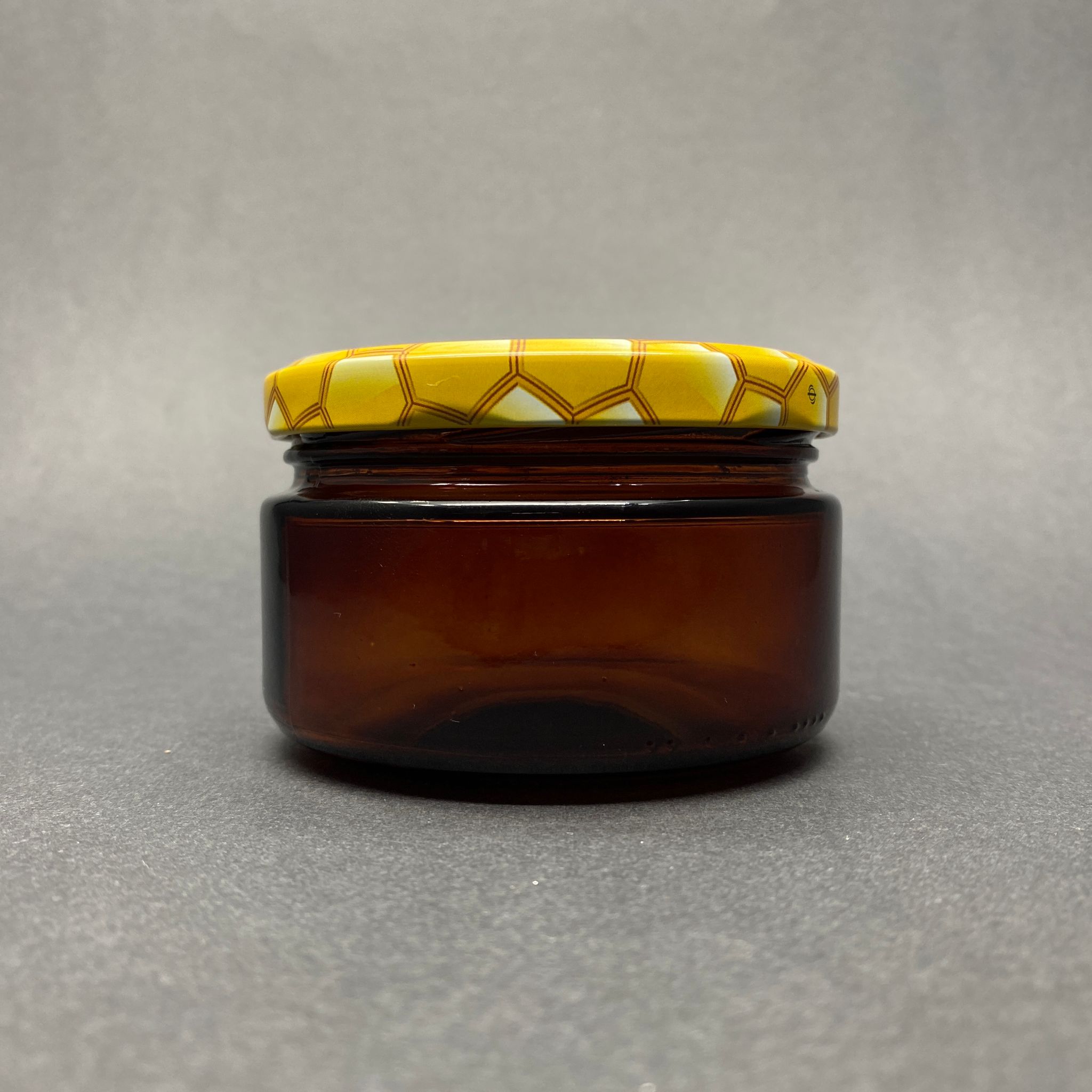 230 Cc Amber Cam Kavanoz - Petek/Bal Desenli Metal Kapaklı - 230 Ml Cam Kavanoz