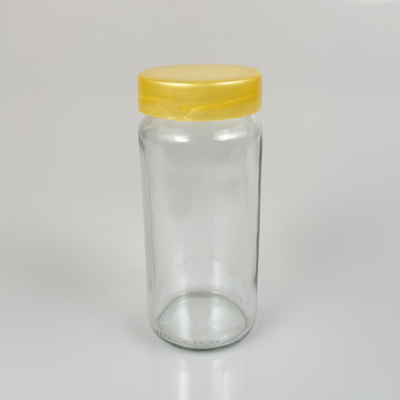 244 Cc Cam Kavanoz + Gold Plastik Kapak - 244 Ml Plastik Kapaklı Cam Kavanoz