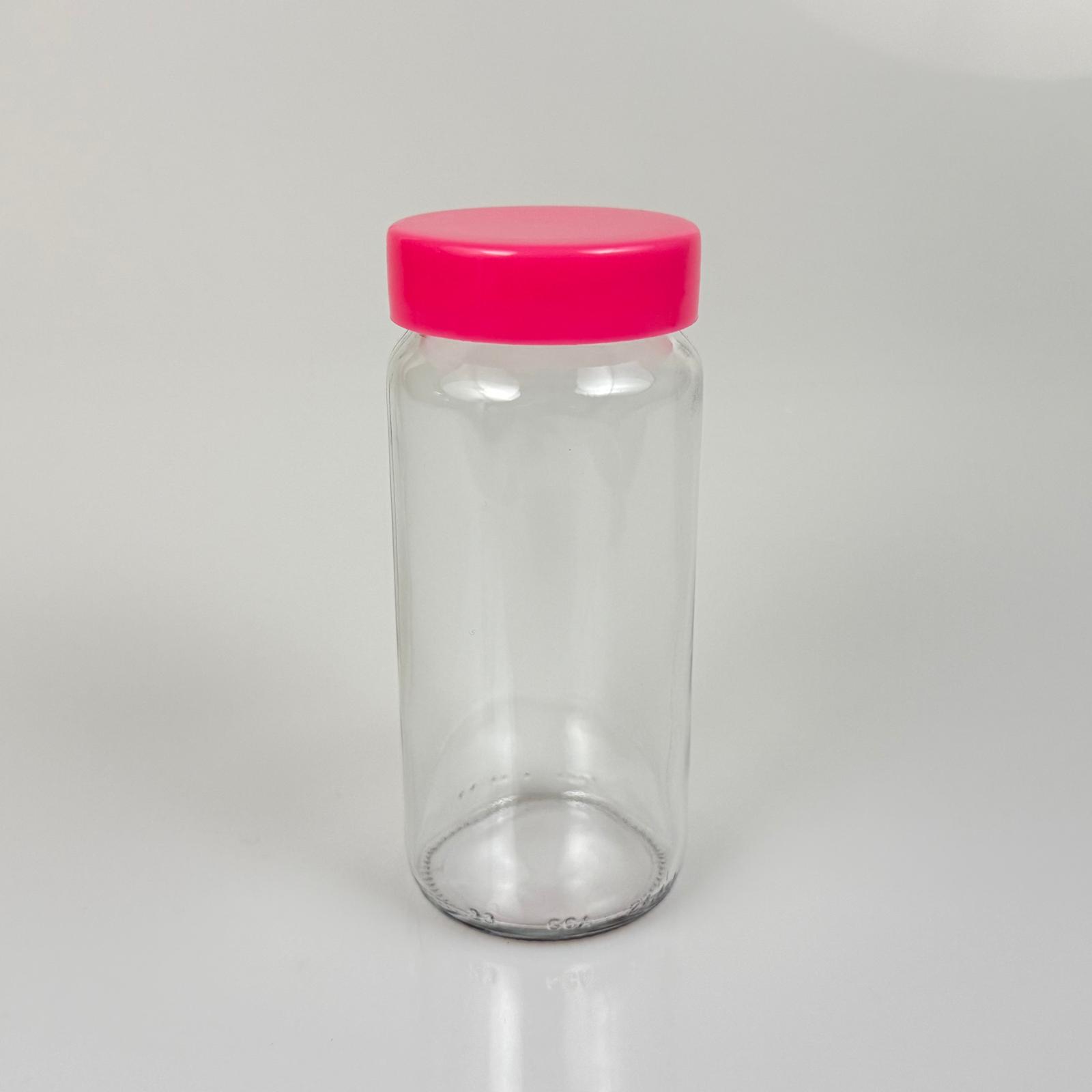 244 Cc Cam Kavanoz + Pembe Plastik Kapak - 244 Ml Plastik Kapaklı Cam Kavanoz