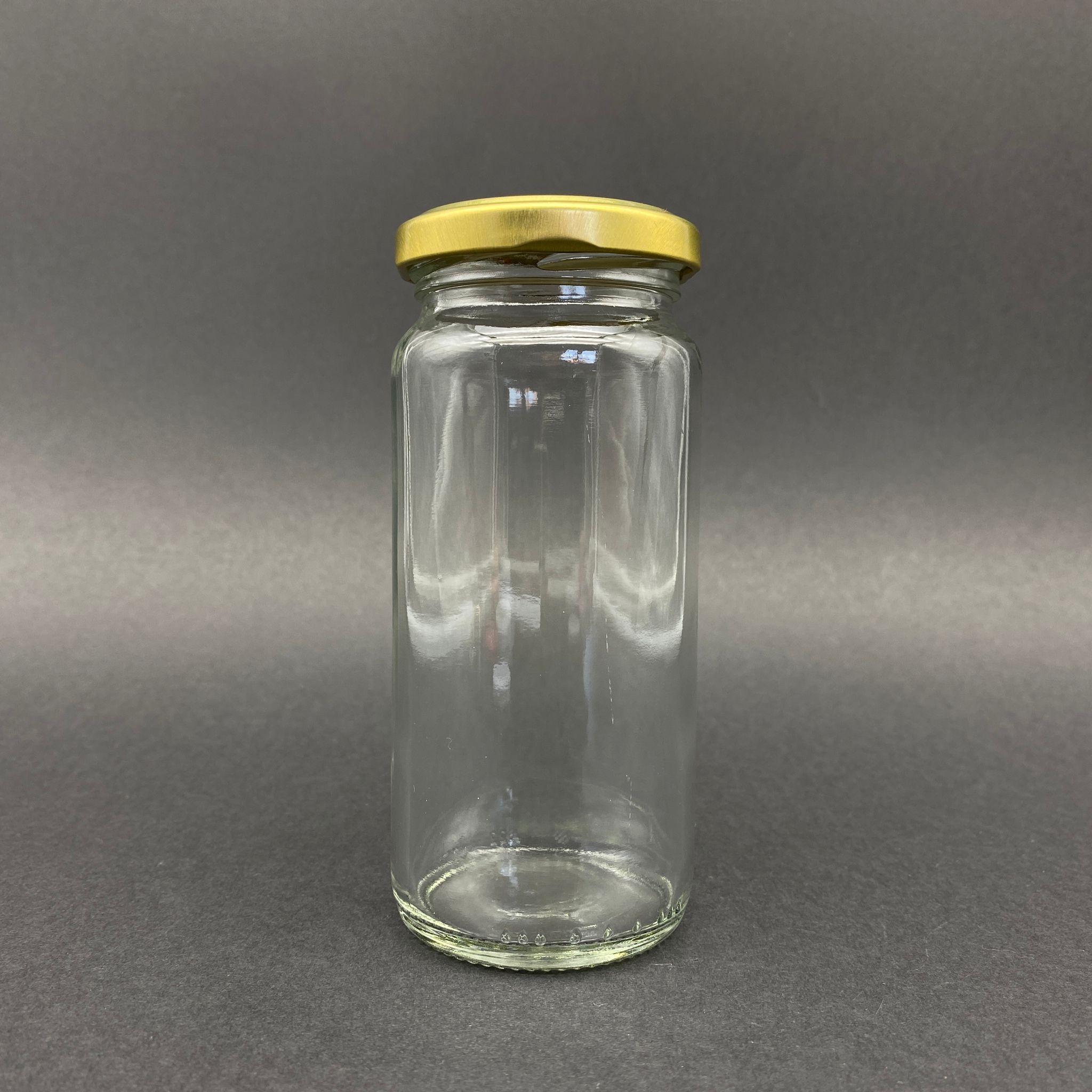 244 Cc Uzun Kavanoz - Gold Metal Kapaklı - 244 Ml Cam Kavanoz