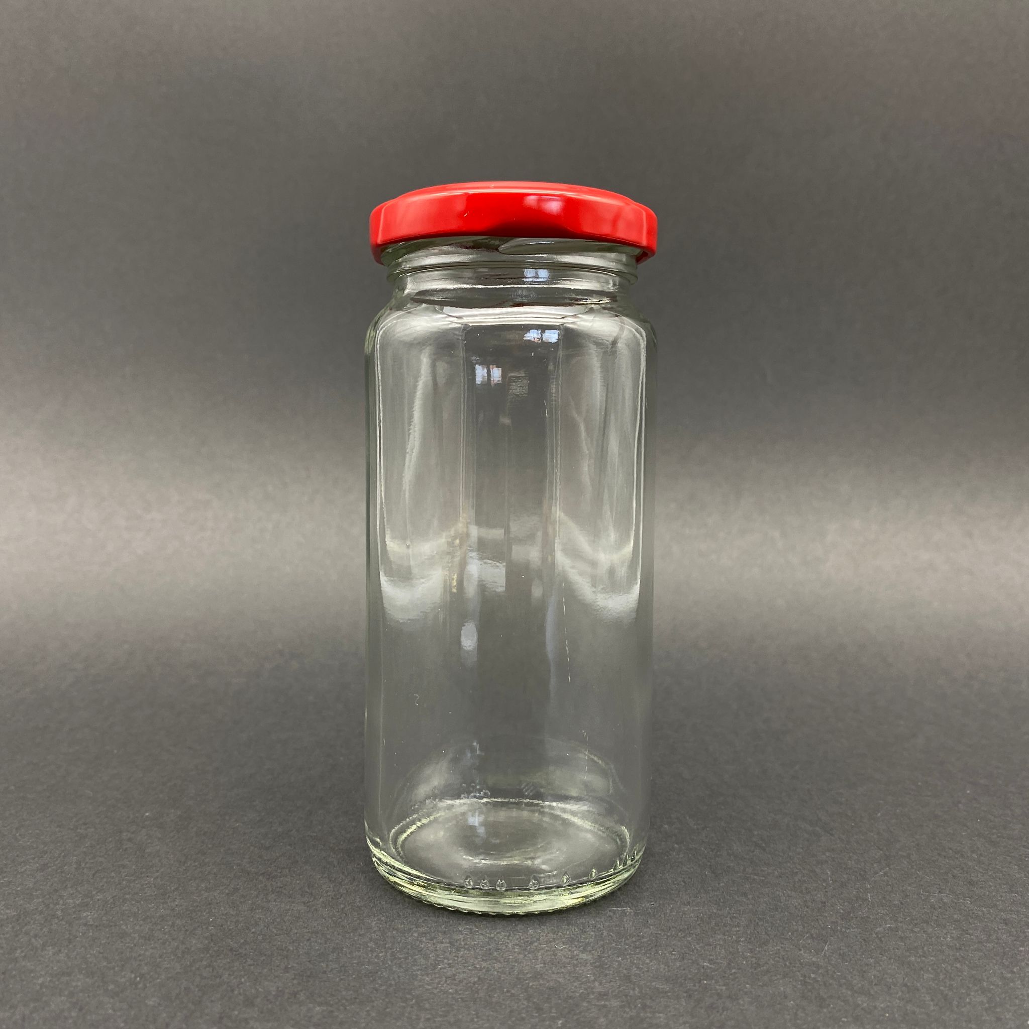 244 Cc Uzun Kavanoz - Kırmızı Metal Kapaklı - 244 Ml Cam Kavanoz